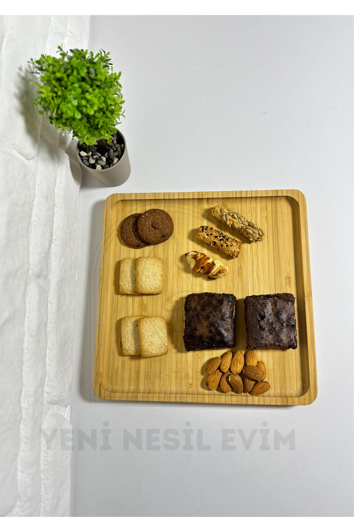 Doğal Bambu Kare Sunumluk Tabak Servis Tabağı Kahvaltı Tabağı 25*25 cm