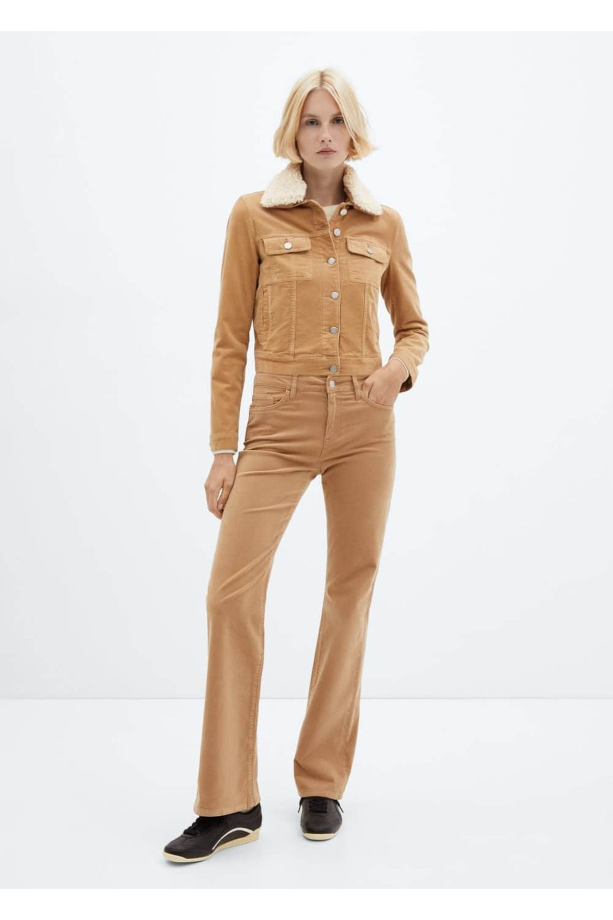 MANGO Woman-Corduroy Jacket with Fur Collar 2