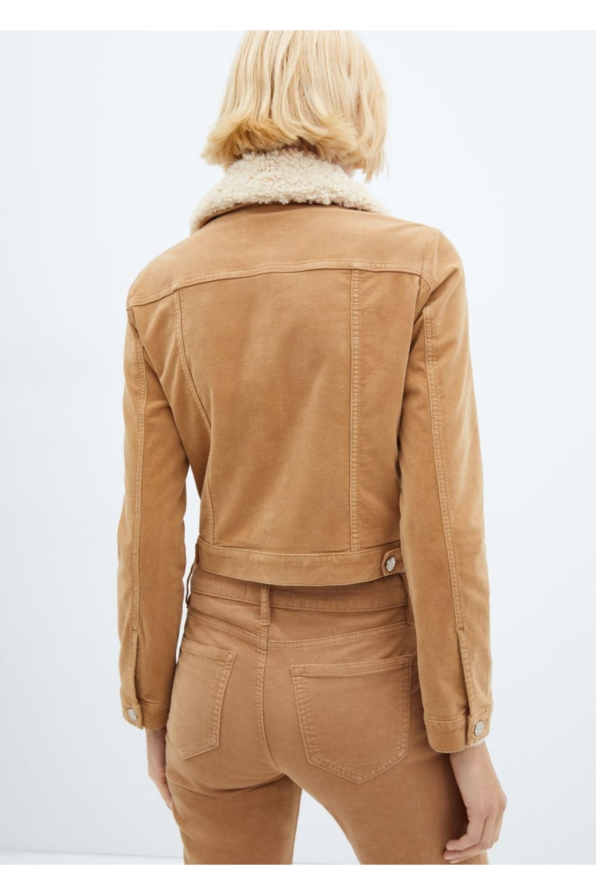 MANGO Woman-Corduroy Jacket with Fur Collar 4