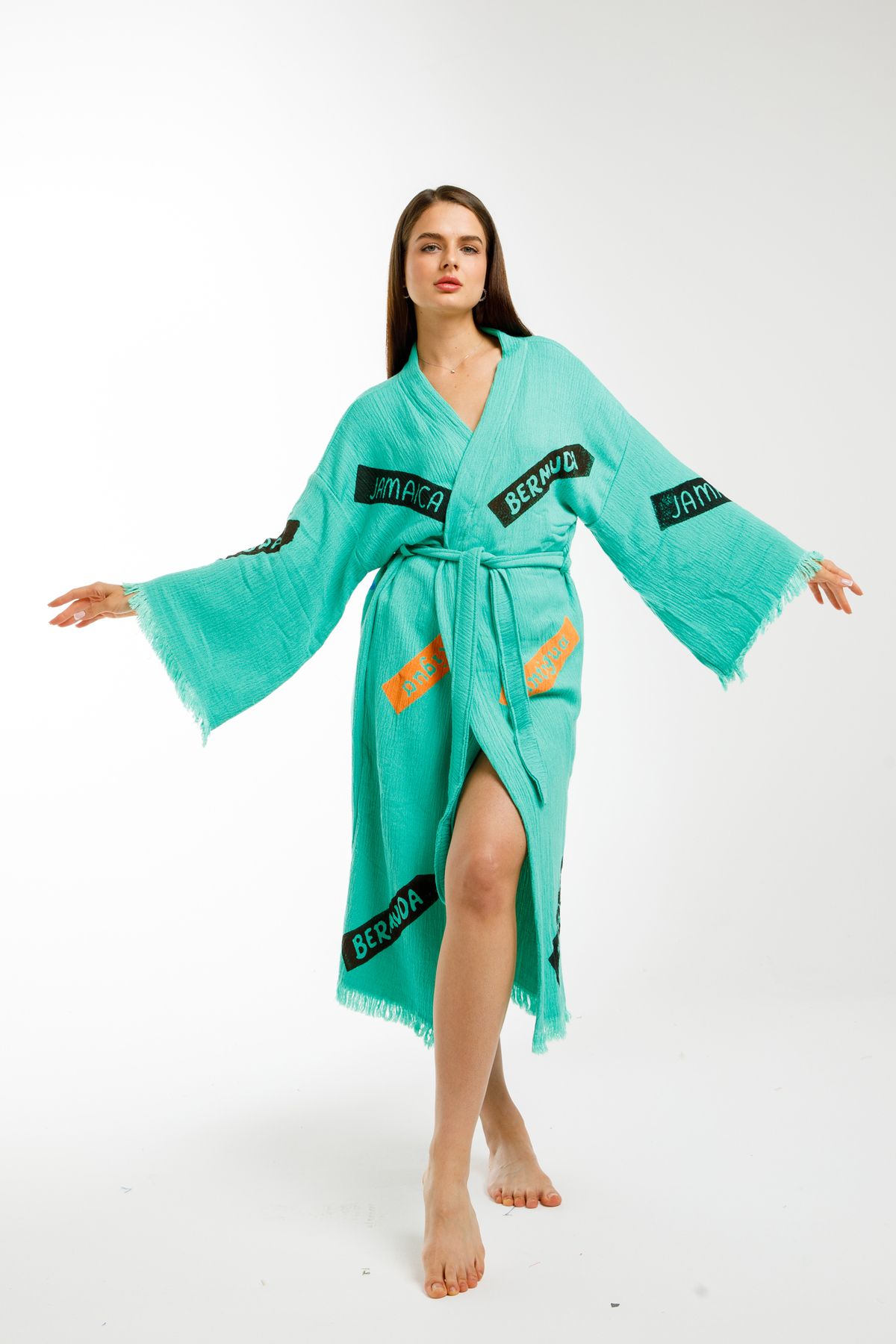 Befera Design-Muslin Kimono 100% Cotton Caribbean Printed Bathrobe Caftan Dressing Gown 2