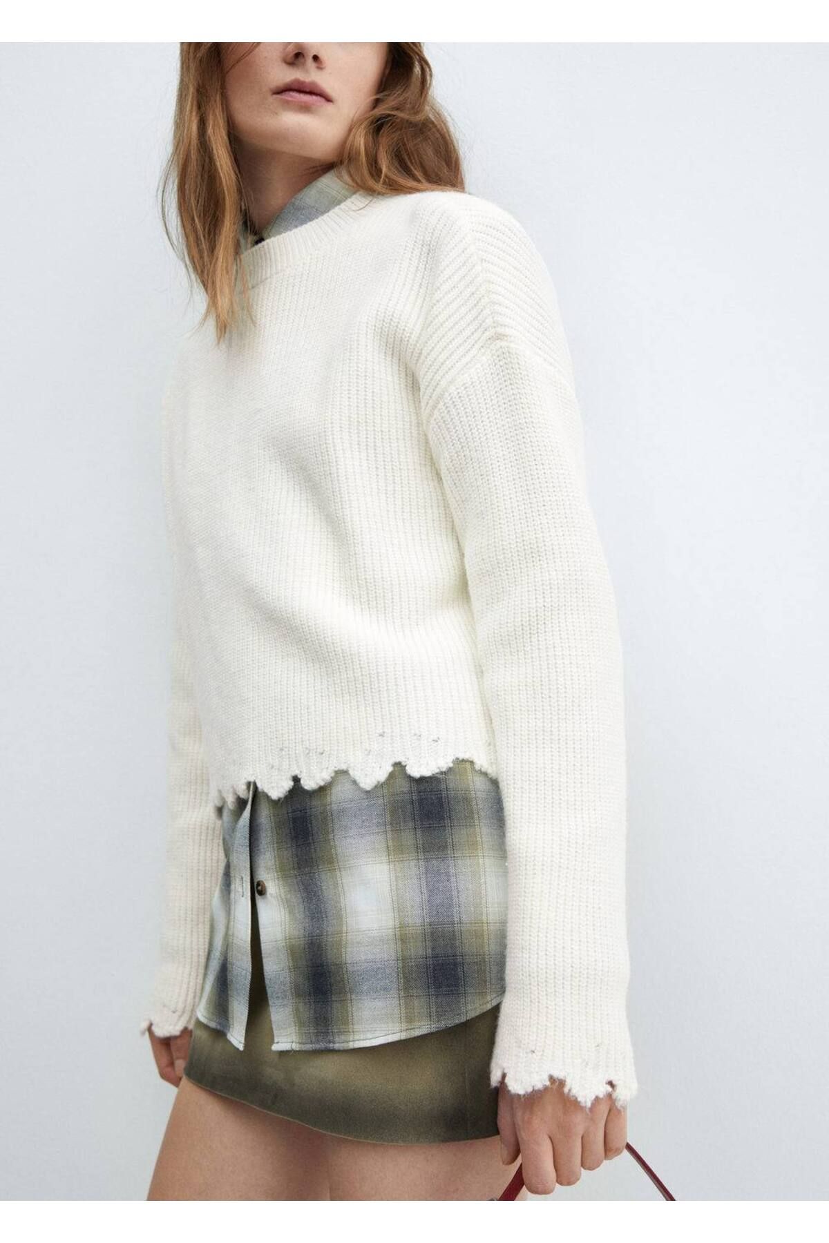 MANGO Woman-Round Neck Cotton Linen Knitwear Sweater 7
