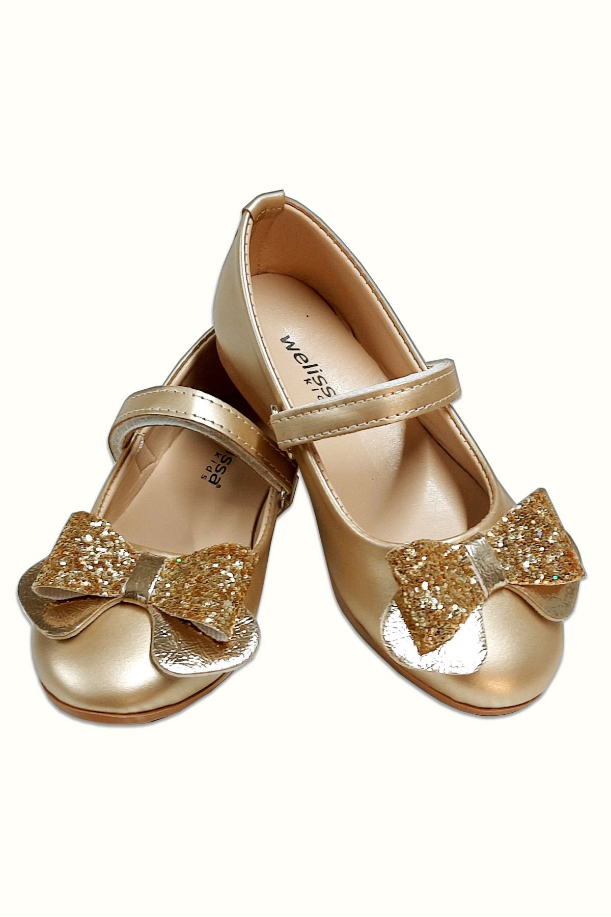 welissa-Gold Gold Sequin Bow Girls' Ballerinas 3