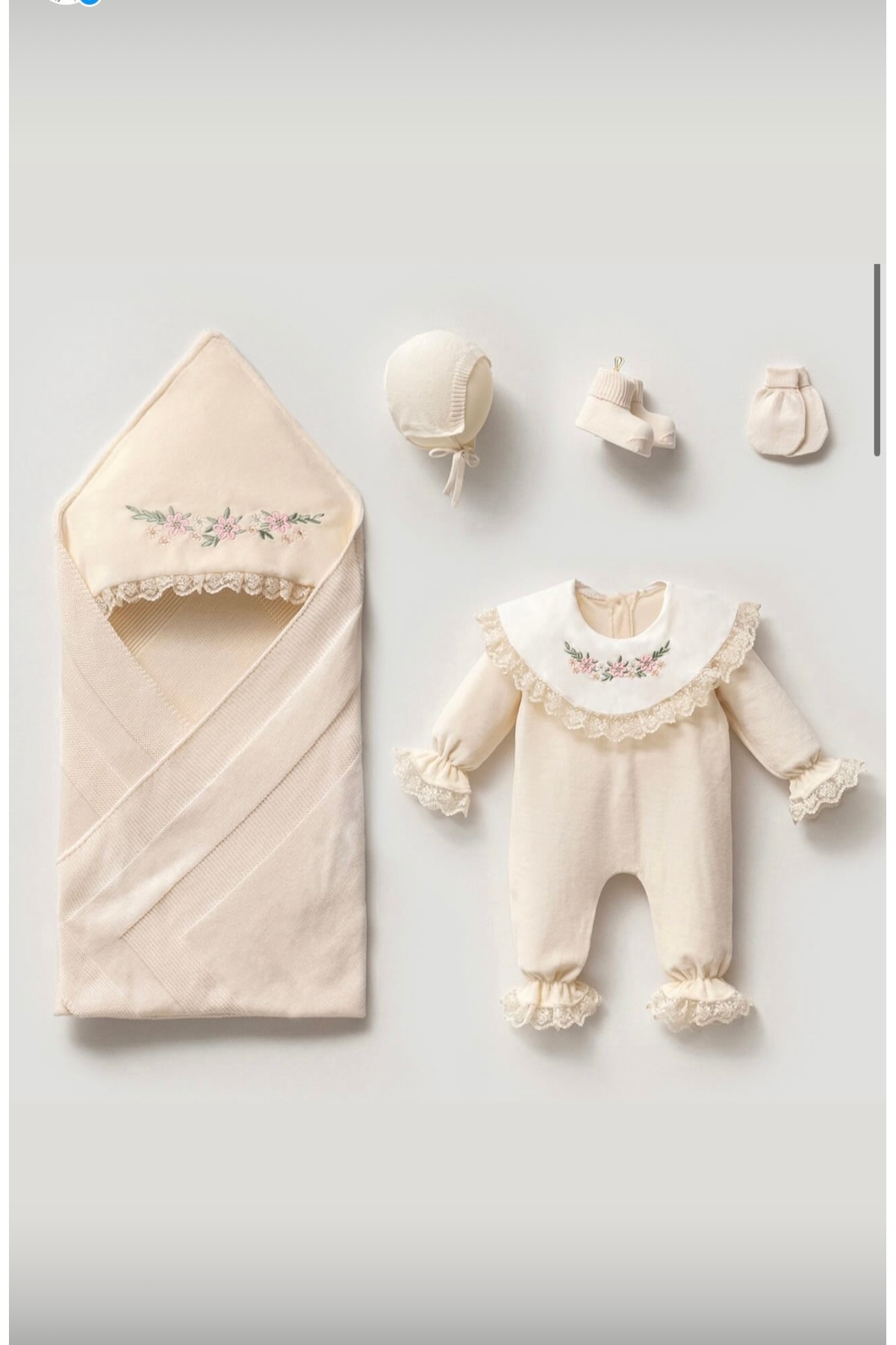 Sincabın Düşleri Hoşgeldin Bebek yenidoğan bebek hediye kutusu mevlüt elbise set triko kadife patik şapka fotoğrafı 4 (önizleme)