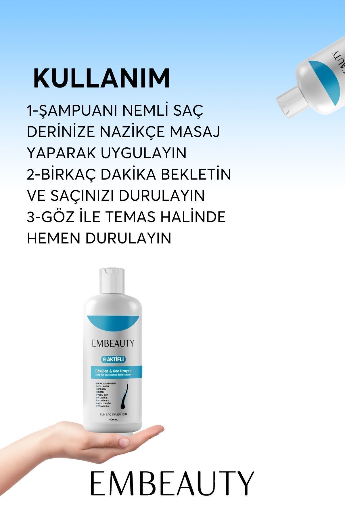 Embeauty Kolajen Ve Keratin Saç Dökülmesine Karşı Hızlı Sac Uzatan Dolgunlaştırıcı Besleyici Şampuan 2li Set-3