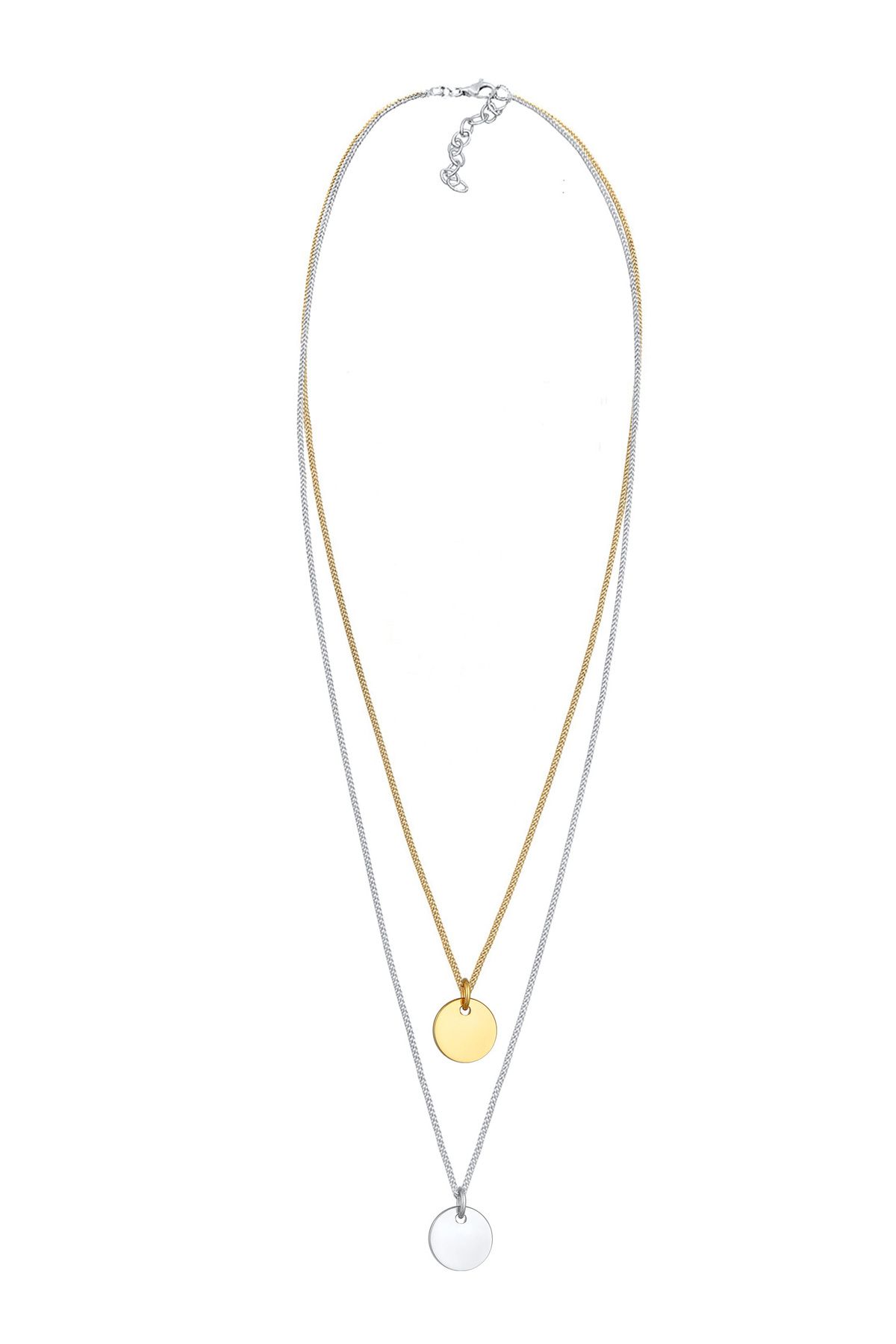 ELLI-Halskette Damen Plättchen Anhänger 2-lagig in 925 Sterling Silber 3