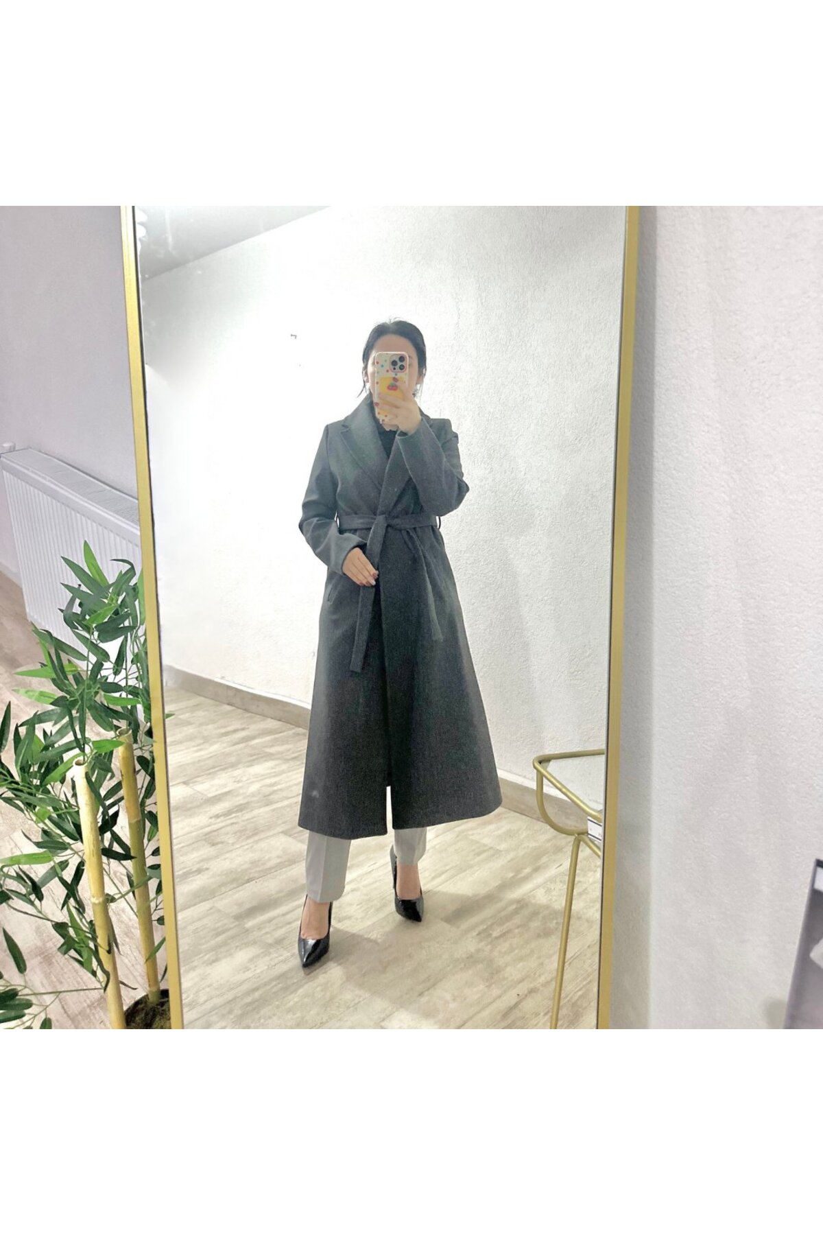 SeHlen Butik  Bağlamalı Arkası Yırtmaçlı Füme Palto - Görsel 2