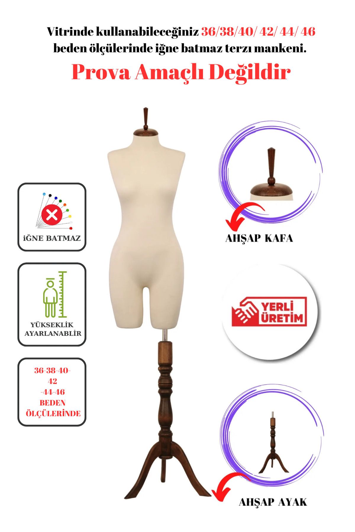 Manken İstanbul Manechin De Testare Pentru Afișaj Cu Ac Care Nu Se Scufunda - Pantaloni De Croitorie Care Pot Fi Purtați (mărimea 36-46) Femeie - 38