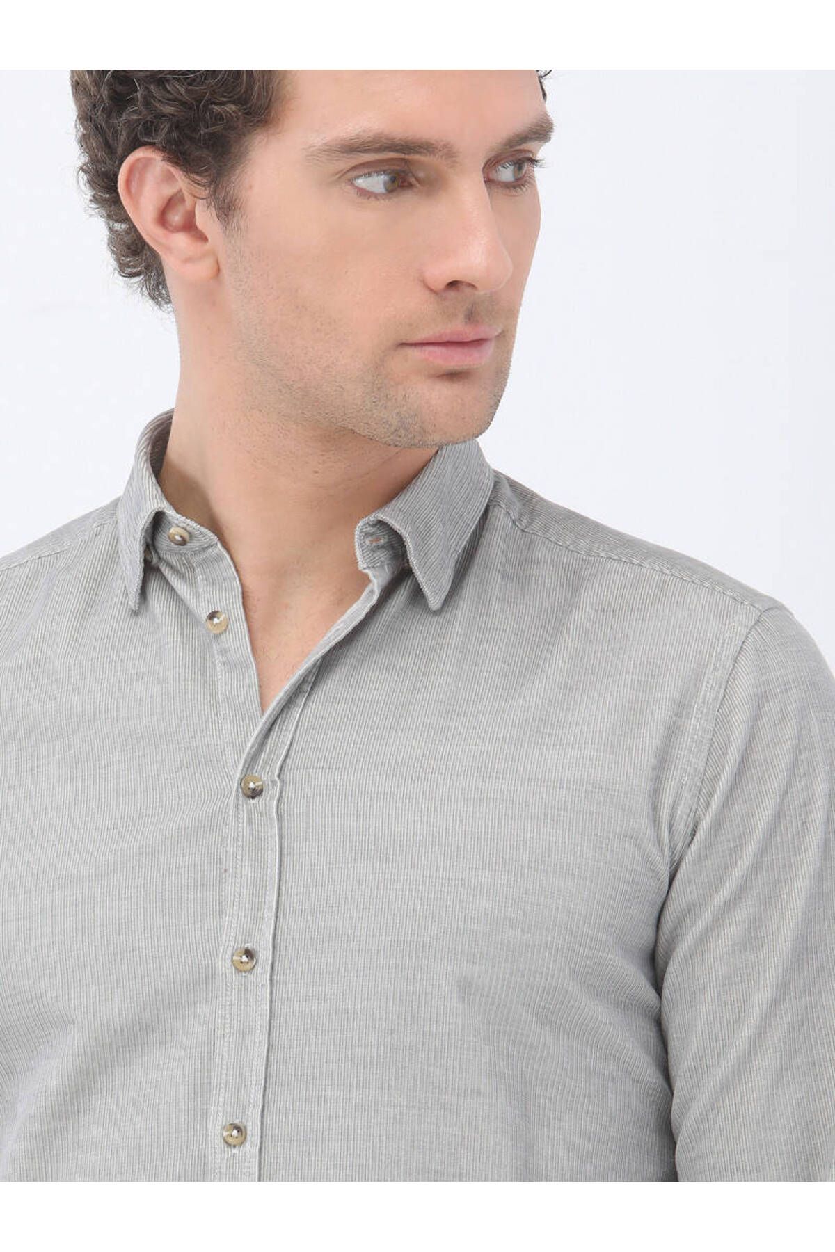 Kip-Gray Corduroy Regular Fit Woven Velvet Casual 100% Cotton Shirt 4