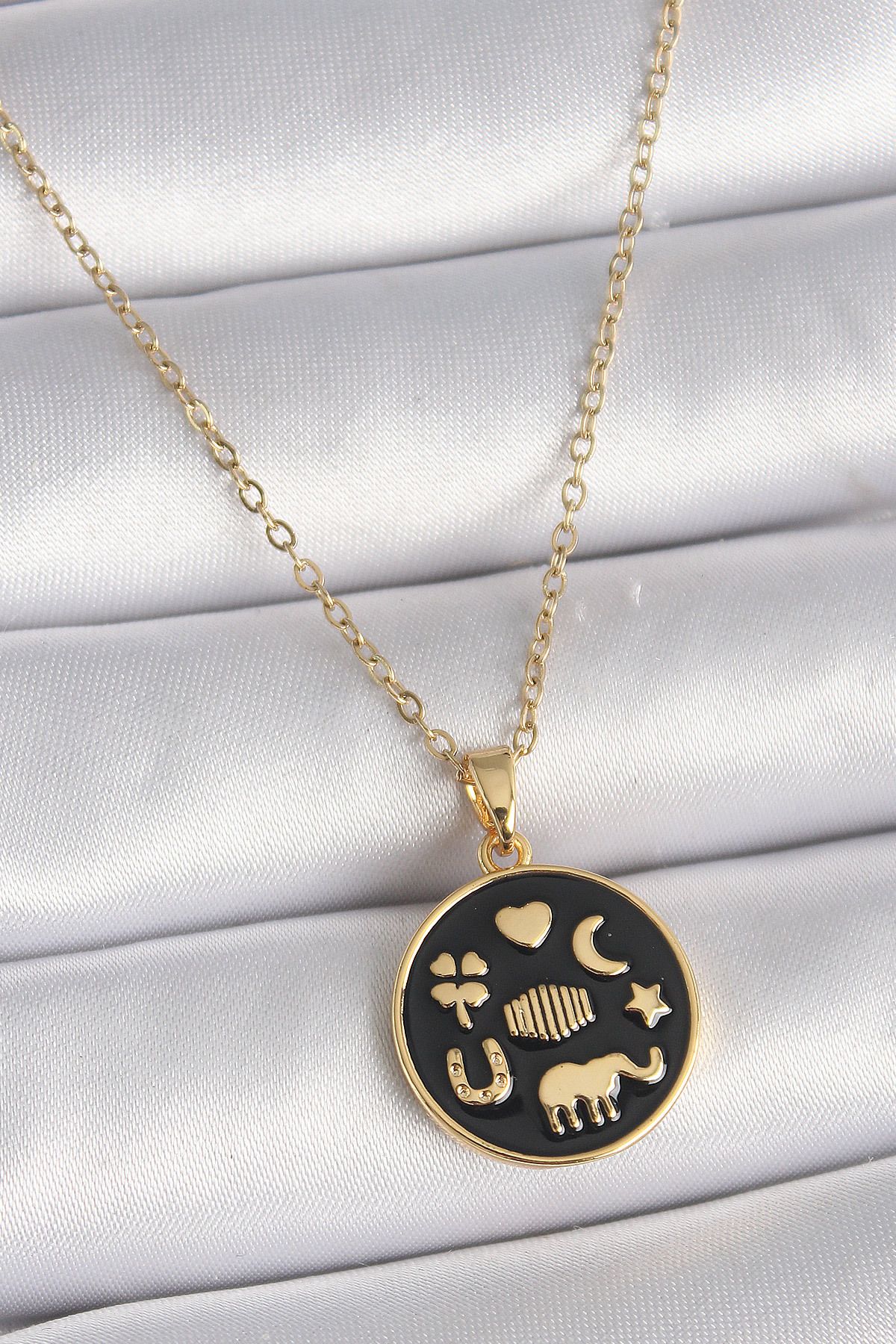 MMB Boutique 316L Çelik Gold Renk Siyah Şans Kolyesi