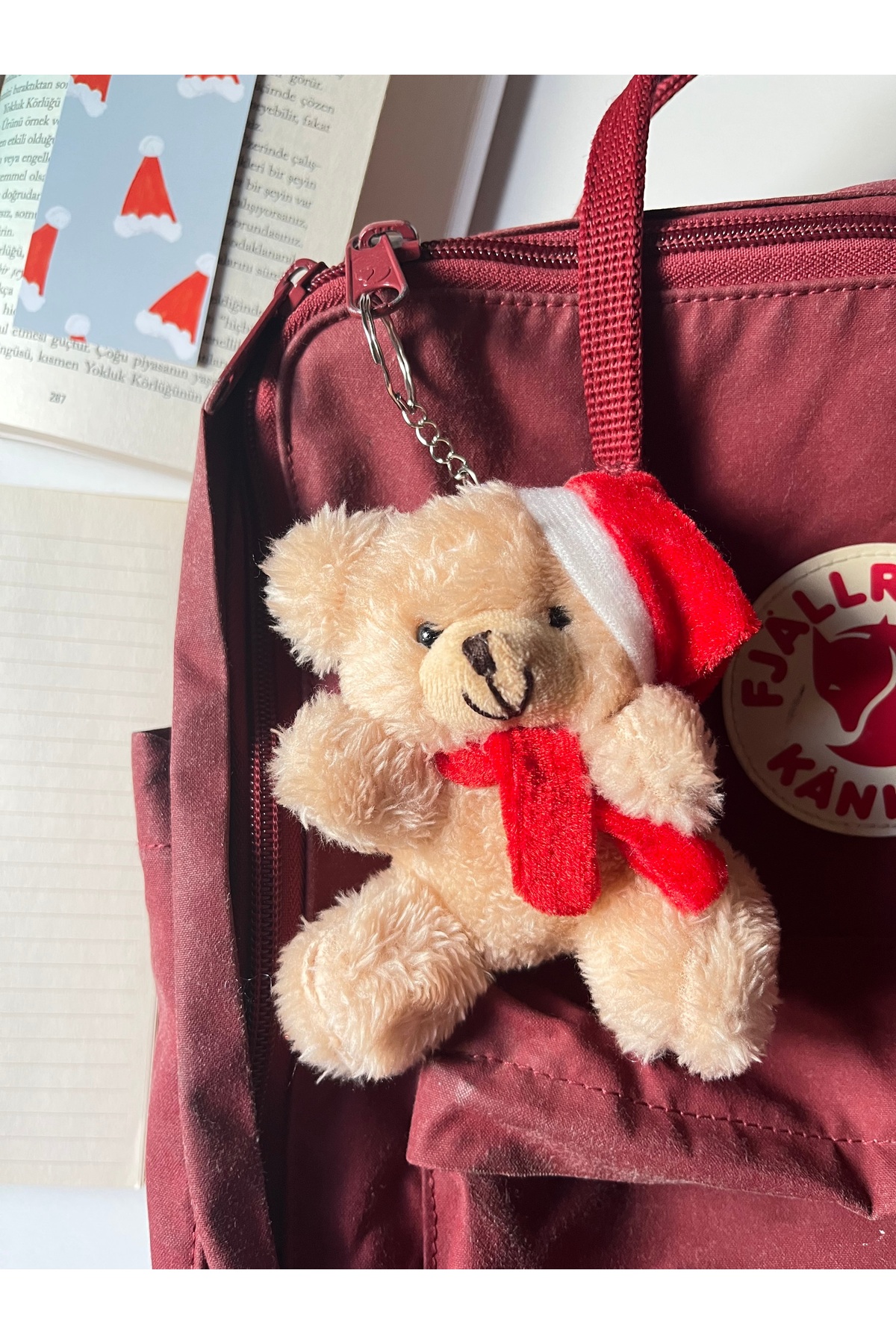 Christmas Christmas Hat Coffee Plush Teddy Bear Keychain Key Ring Bag Accessory Gift