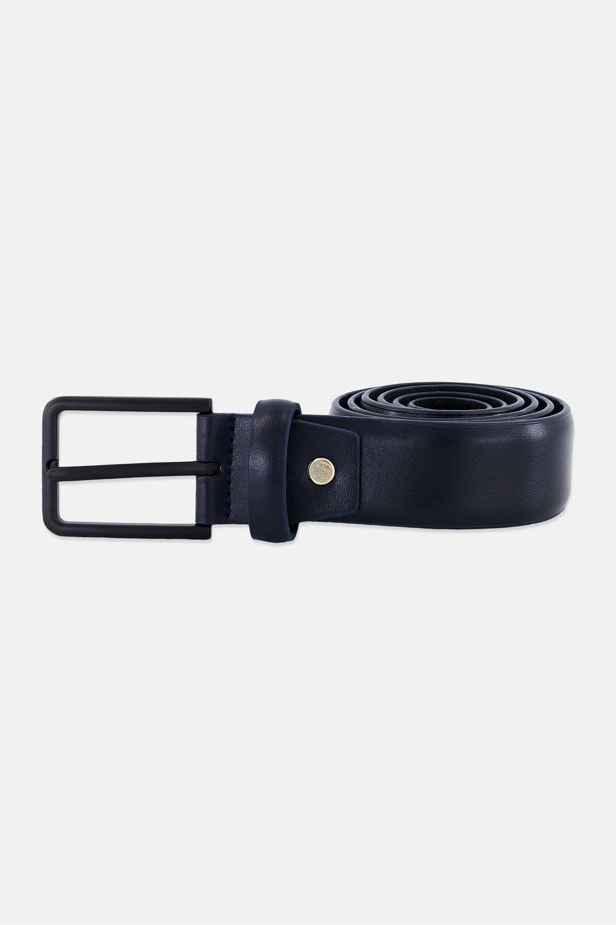 GAZZARRİNİ-Men Leather Buckle Belt, Navy 1