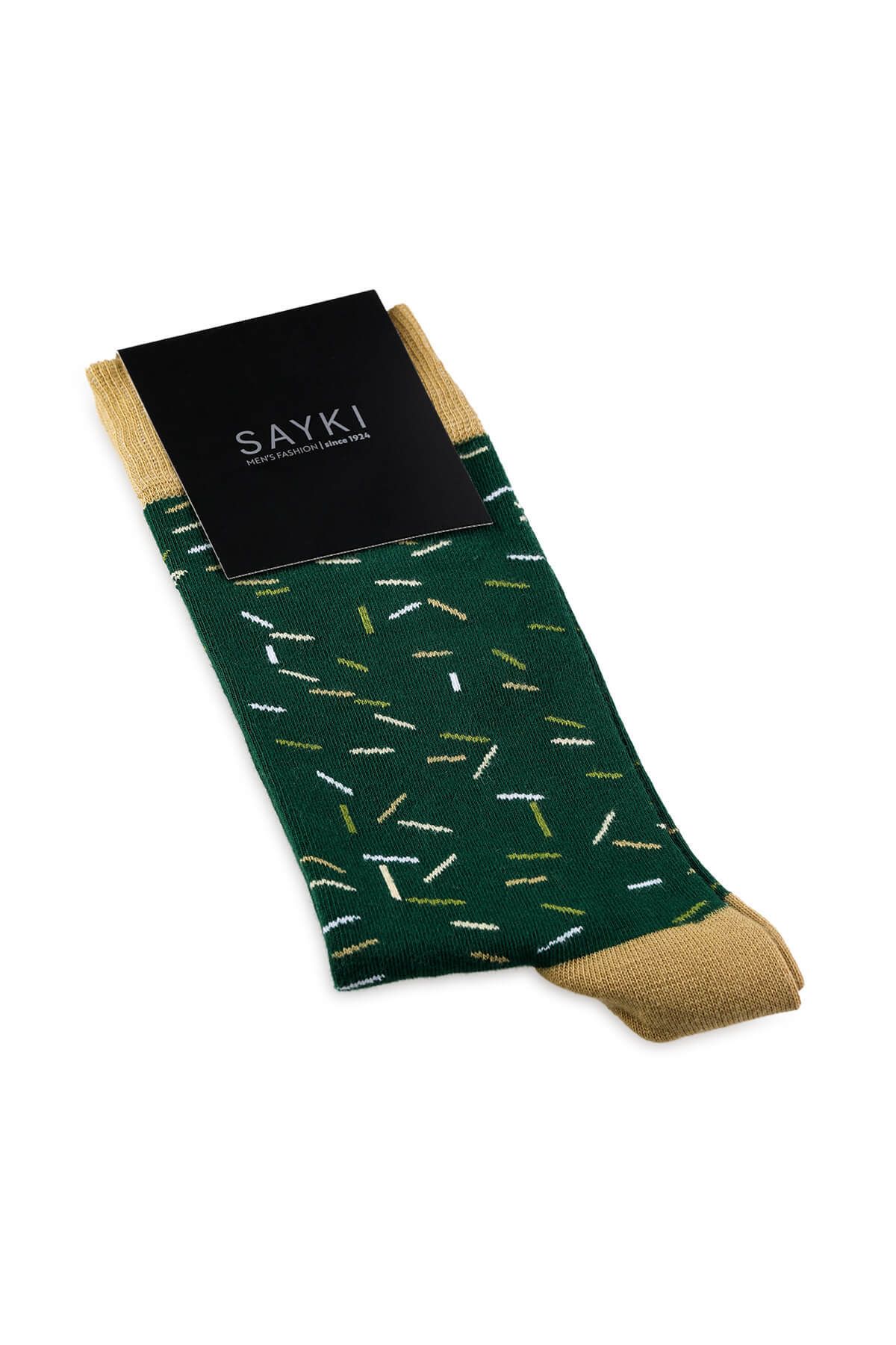 Hatemoğlu-Khaki Patterned Cotton Socks 1