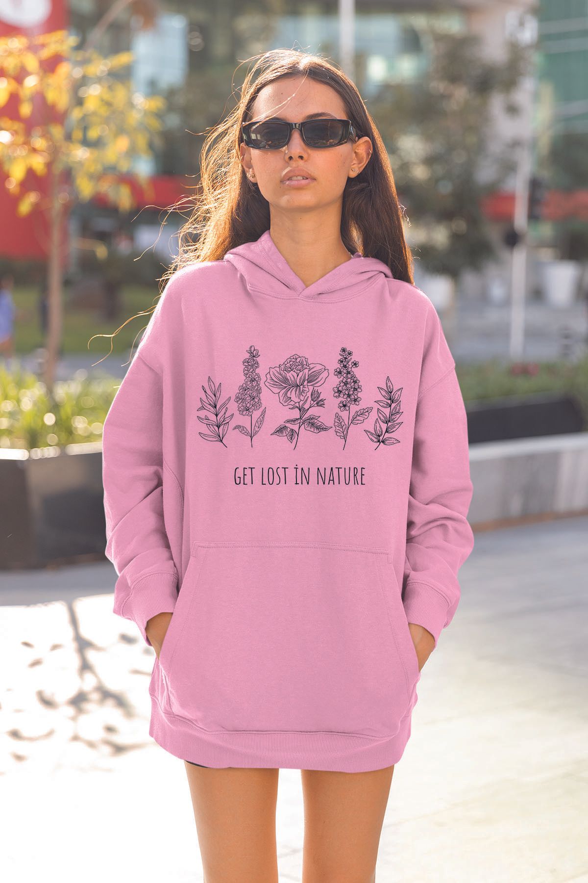 ADABEBEK Doğa Baskılı Kadın Kapşonlu Yaka Sweatshirt 22725