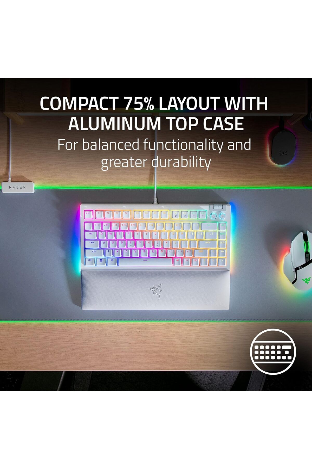 RAZER-BlackWidow V4 75% Hot-swappable Mechanical Gaming Keyboard - White 3