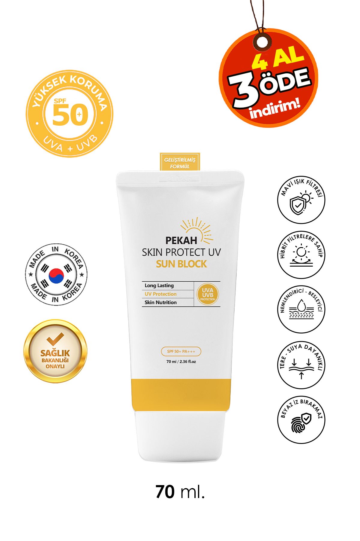 PEKAH Spf 50 Leke Karşıtı Cilt Tonu Eşitleyen Yüksek Koruyuculu Hibrit Filtreli Yüz&vücut Güneş Kremi 70ml