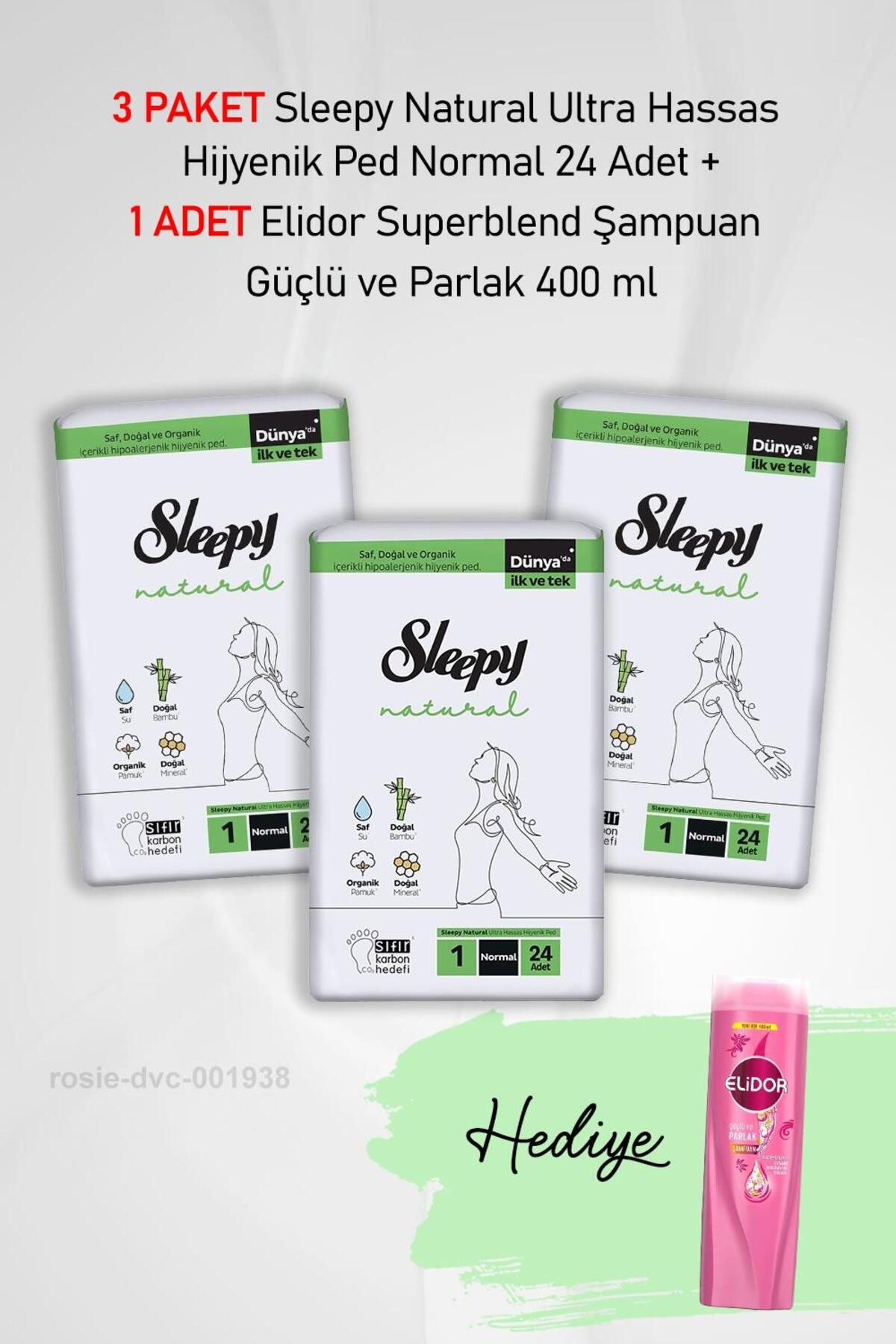 Sleepy Natural Hijyenik Ped Normal 24 Adet X 3 ve Hediye Elidor Güçlü ve Parlak 400 ml