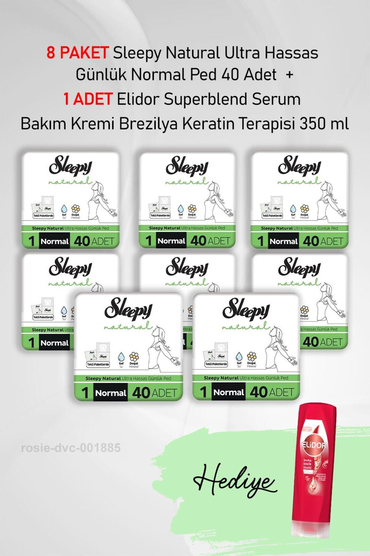 Sleepy Natural Günlük Ped Normal 40 Adet X8 ve Hediye Elidor 350 ml