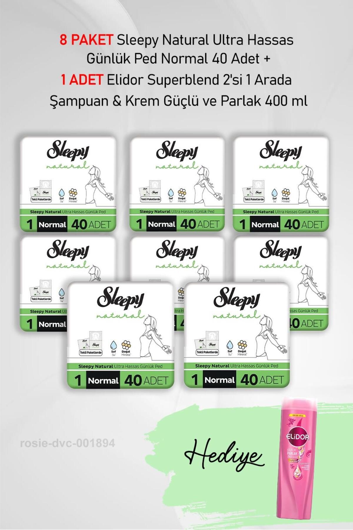 Sleepy Natural Ultra Hassas Günlük Ped Normal 40 Adet X 8 ve Elidor 2'si 1 Arada Güçlü ve Parlak 400