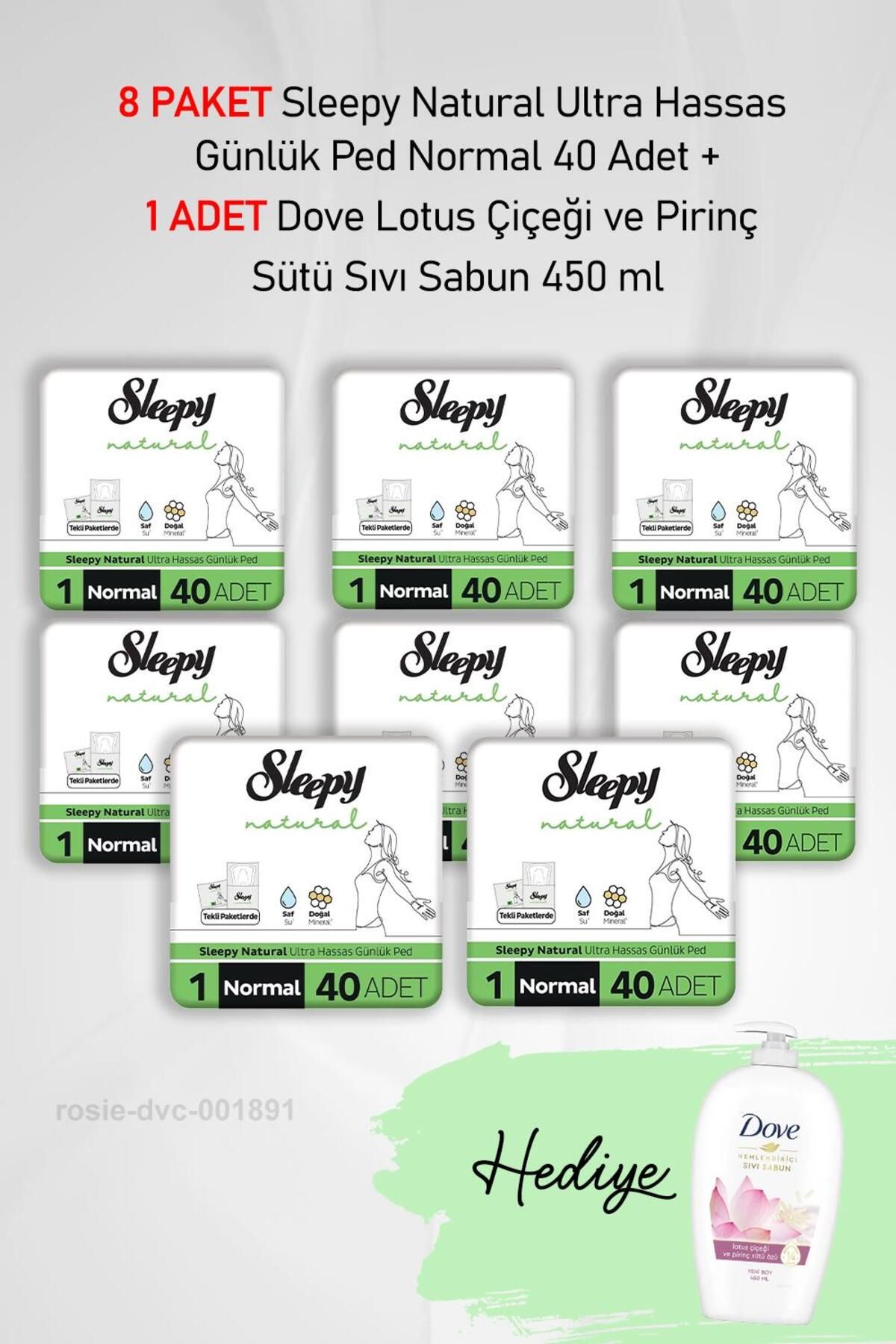 Sleepy Natural Günlük Ped Normal 40 Adet X8 ve Dove Sıvı Sabun 450 ml