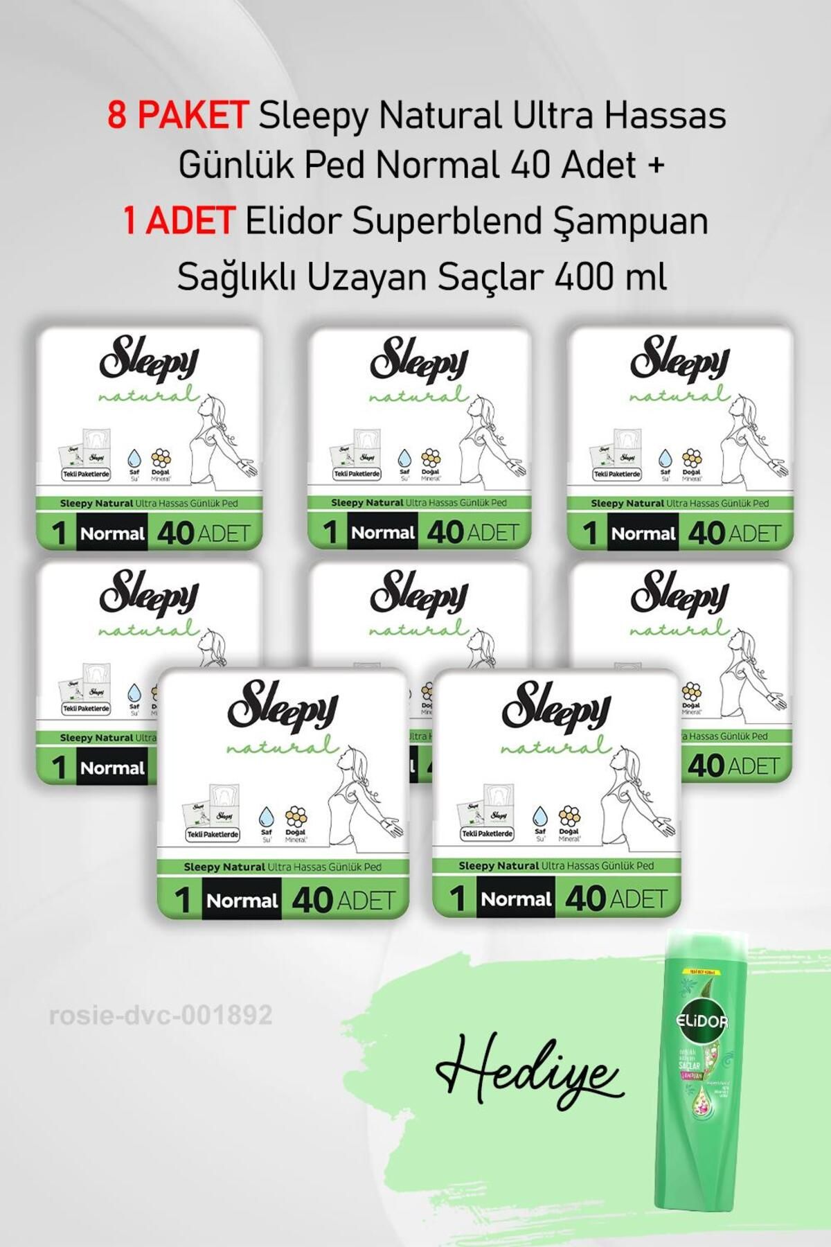 Sleepy Natural Günlük Ped Normal 40 Adet X 8 ve Hediye Elidor 400 ml