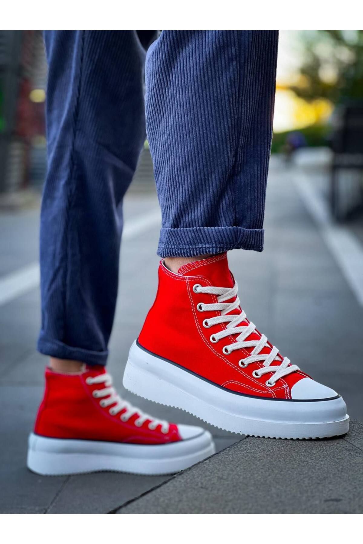 BOA-Kb-Cx-3 Tall Red Linen White High Sole Sneakers 3