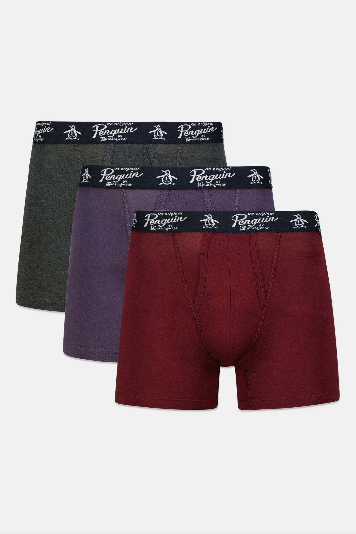 PENGUİN-Men 3 Pc Textured Boxer Briefs, Maroon/Purple/Dark Grey 1