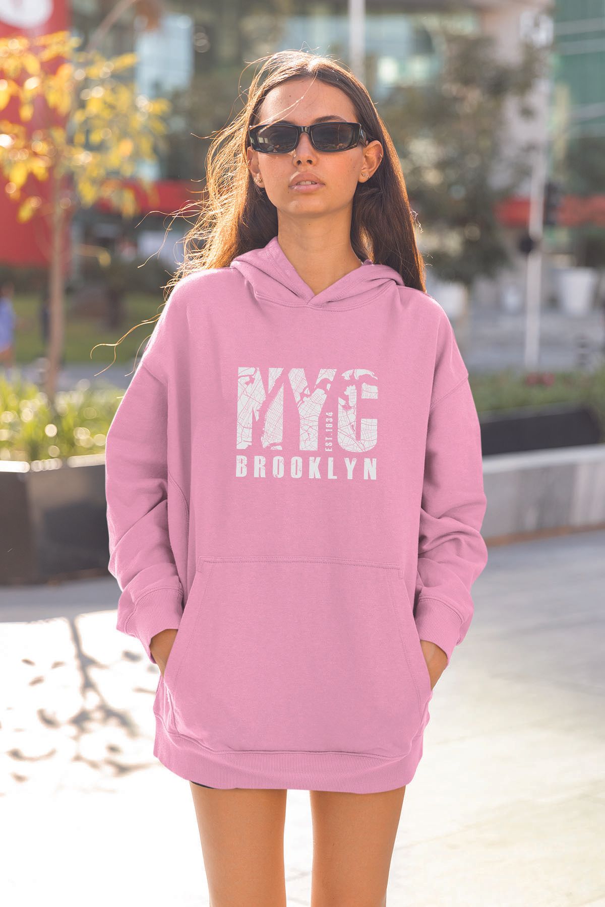 ADABEBEK NYC NewYork Kadın Baskılı Kapşonlu Sweatshirt 15369