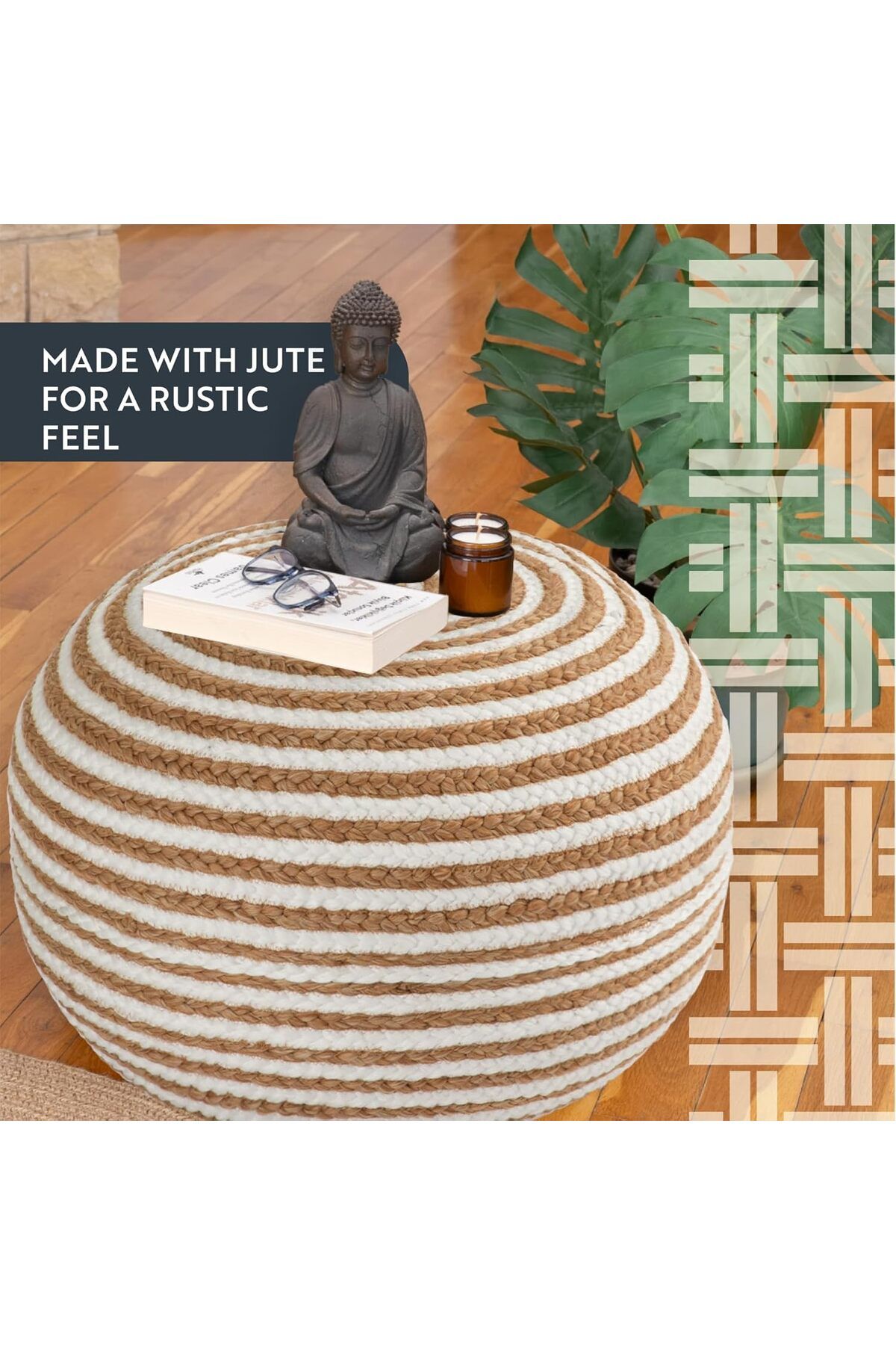 dekorist-Runder osmanischer Pouf Fußhocker Jute Pouffe Hocker Sitzkissen Boho Home Decor Extra Sitzgelegenheit P 2