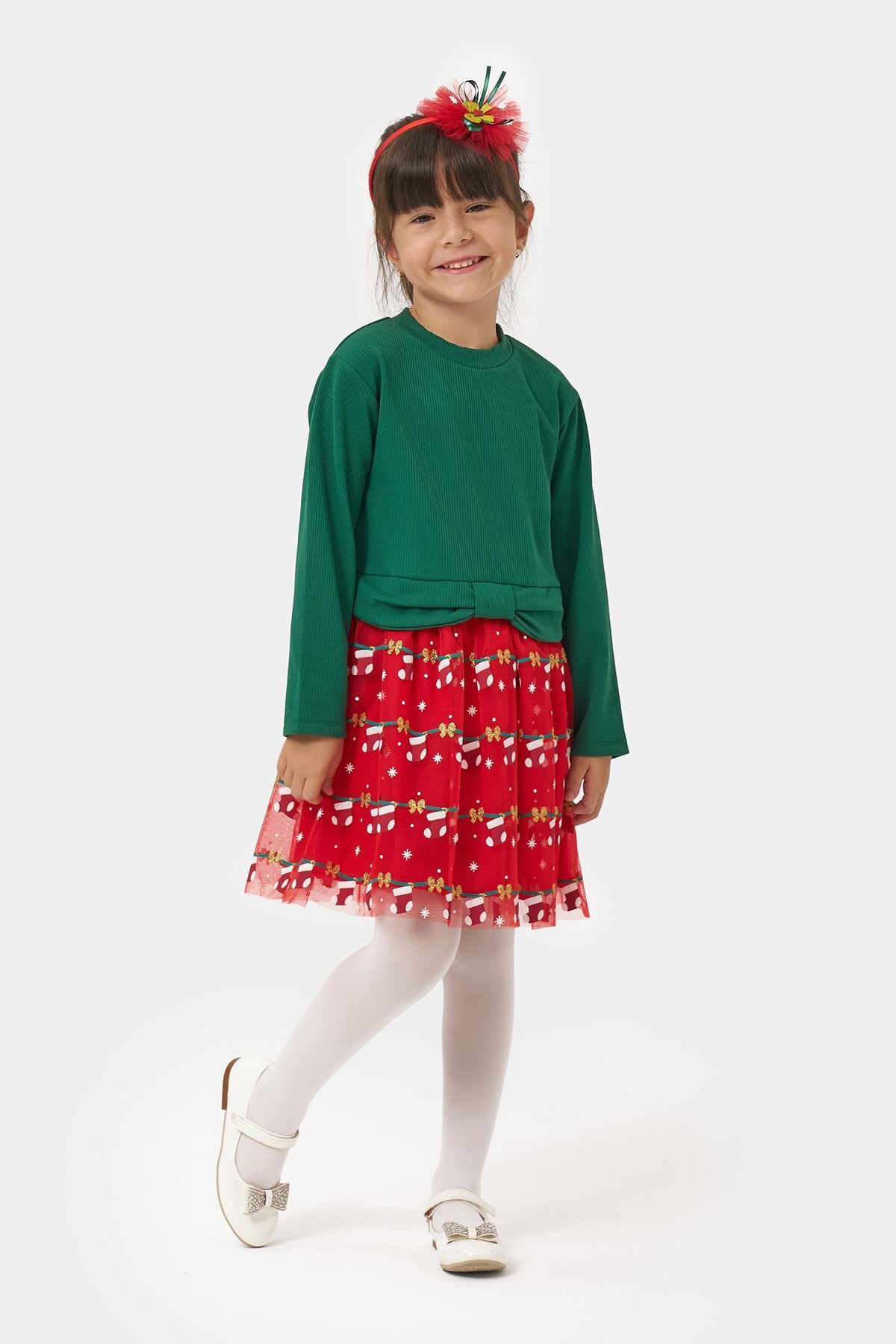 Minigimin Cicileri-Green Girl's Little Boy's Flowers - Bow Detail New Year's Concept Dress (4-7 Years) 1