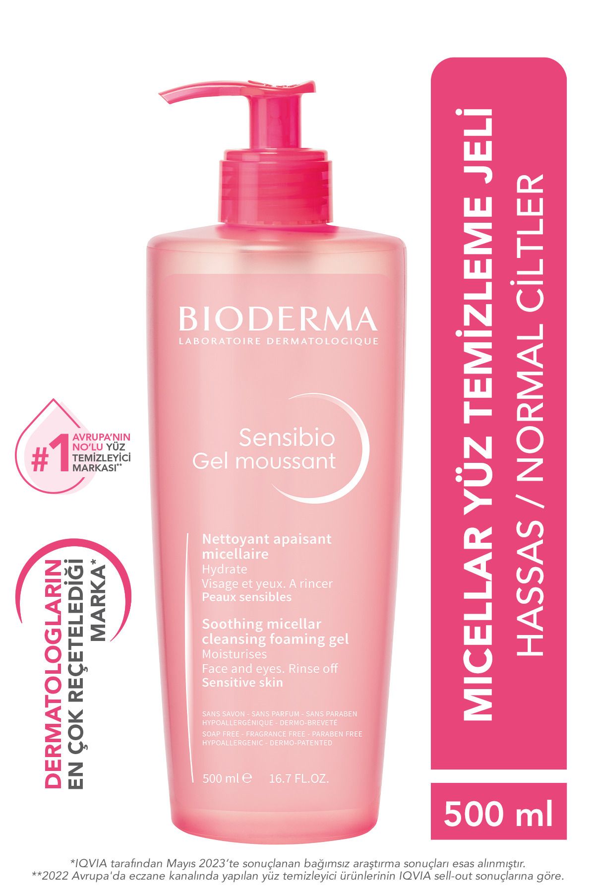 Bioderma Sensibio Foaming Gel Hassas ve Normal Ciltler Durulanan Micellar Yüz Temizleme Jeli 500 ml