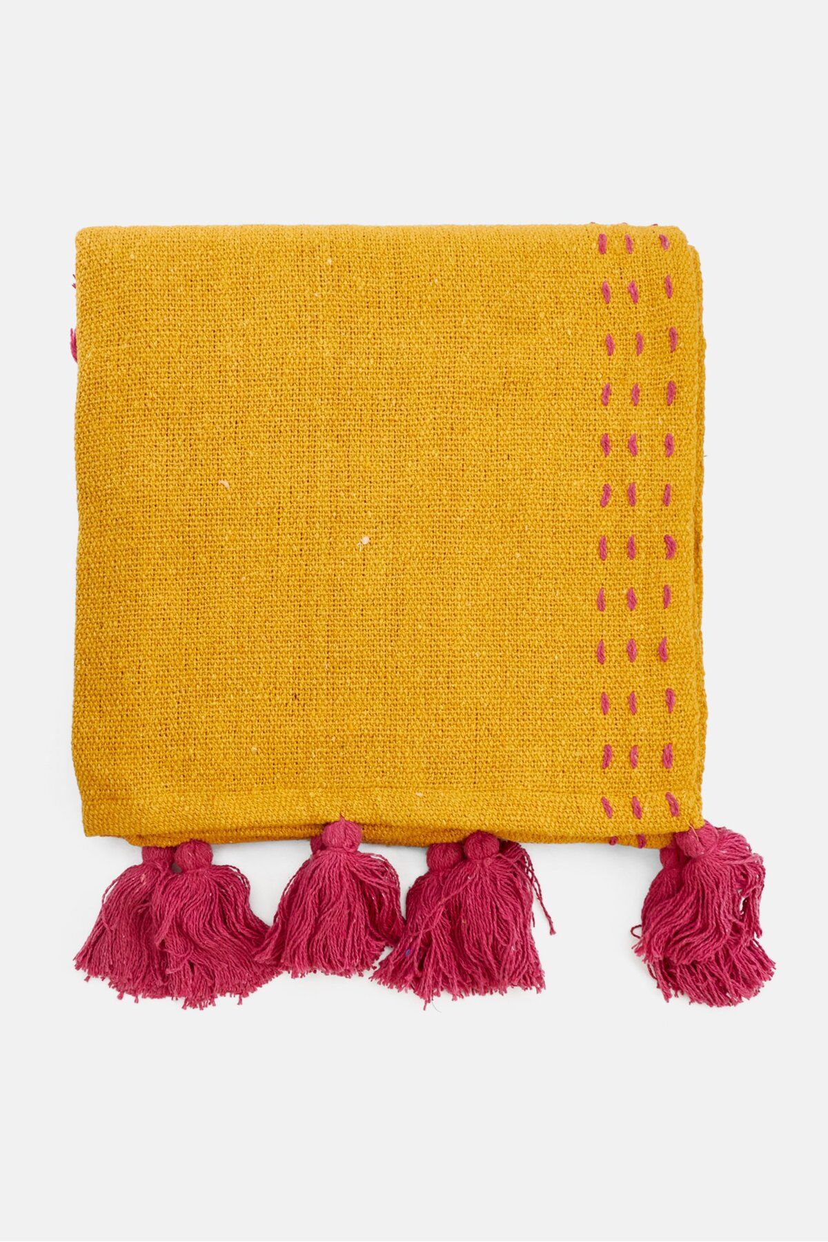 homedeco-Pom Pom Sofa Throw 130 x 150 cm, Yellow 1