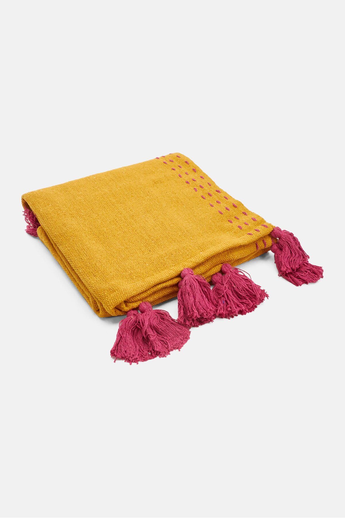 homedeco-Pom Pom Sofa Throw 130 x 150 cm, Yellow 2