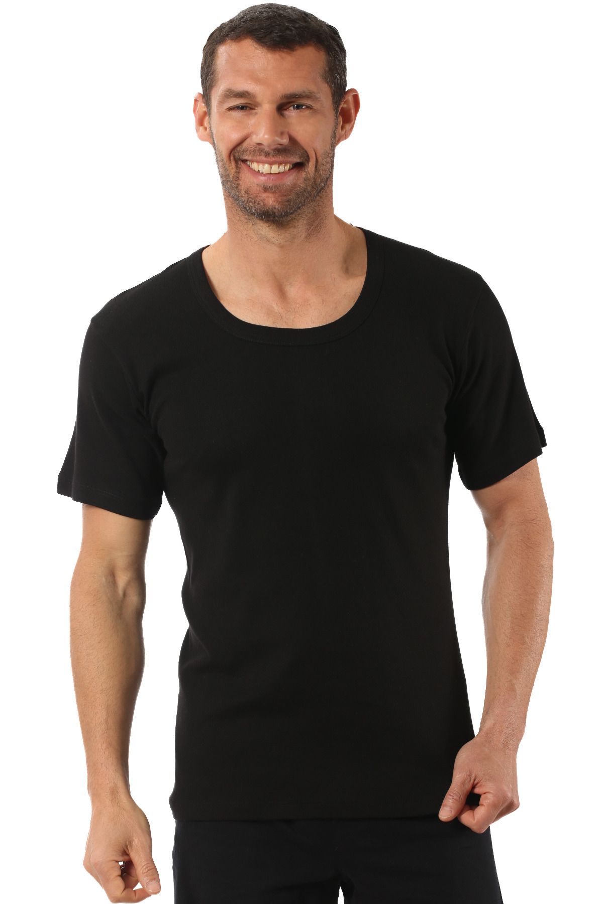 ÖZKAN underwear-Özkan 0115 6-Pack Men's 100% Cotton Rib Fabric Stretchy Comfortable Wide Collar Short Sleeve Undershirt Undershirt 2
