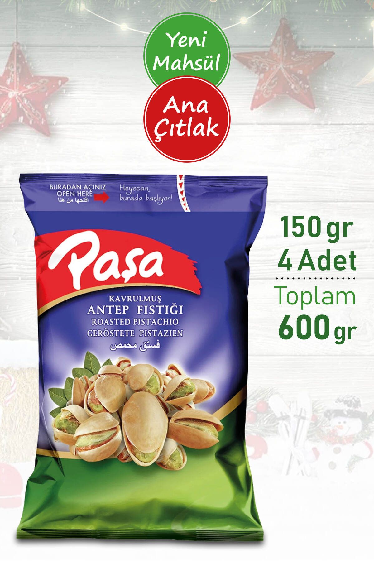 Paşa Kuruyemiş Paşa Antep Fıstığı 150 gr X 4 Adet (NATUREL 1. KALİTE)