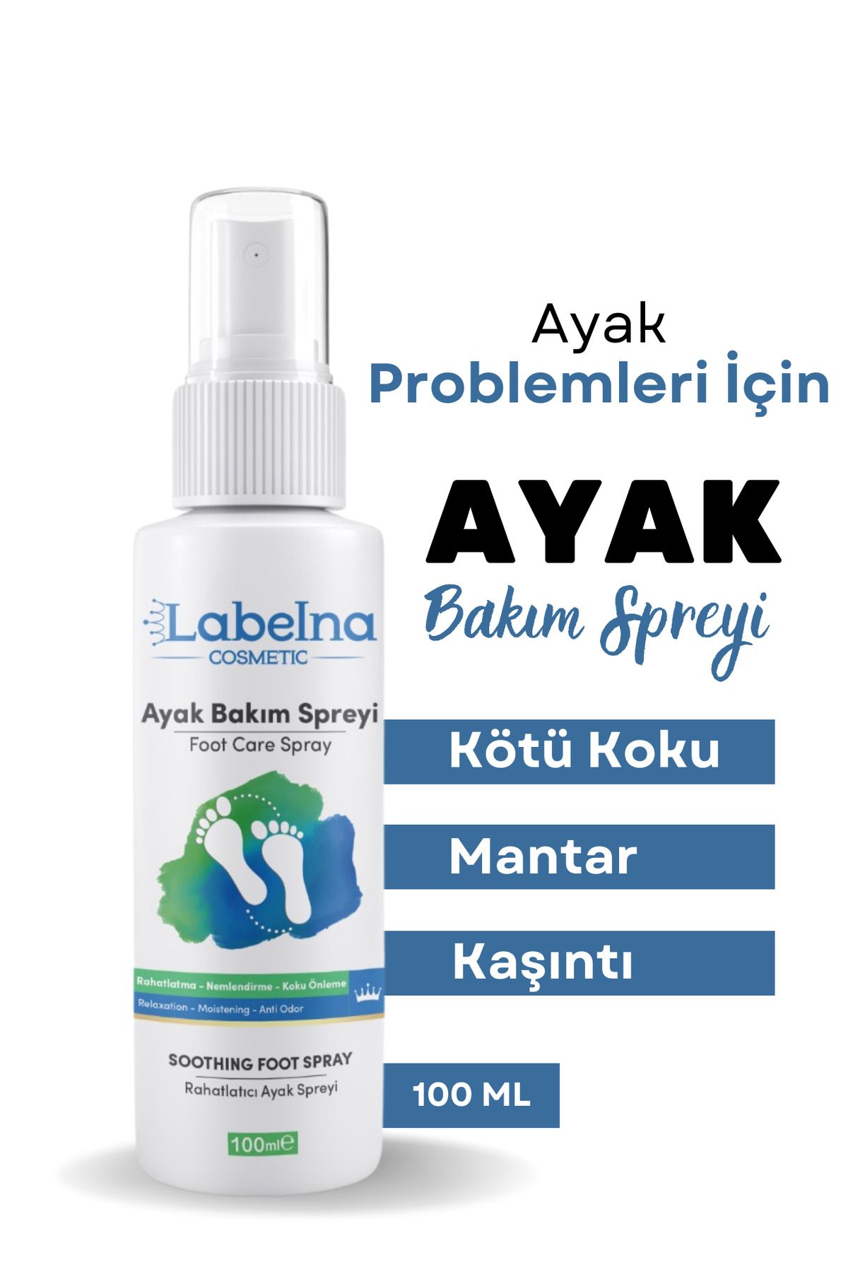 Labelna Cosmetic Ayak Koku Önleyici,Kaşıntı Giderici ve Nemlendirici Bakım Spreyi ( onarıcı,yatıştırıcı) 100 ML