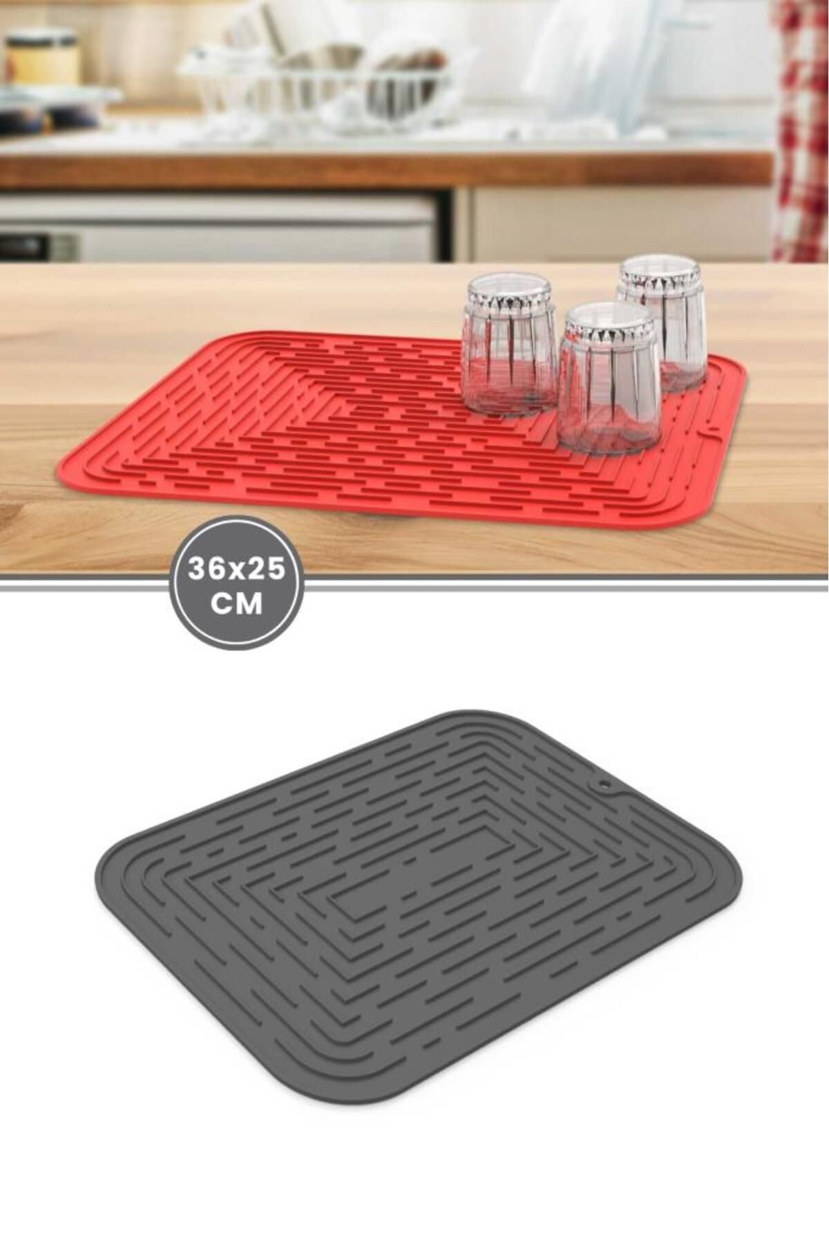 Silicolife-Red Medium Size Silicone Dish Mat - Waterproof, 36X25 cm 5