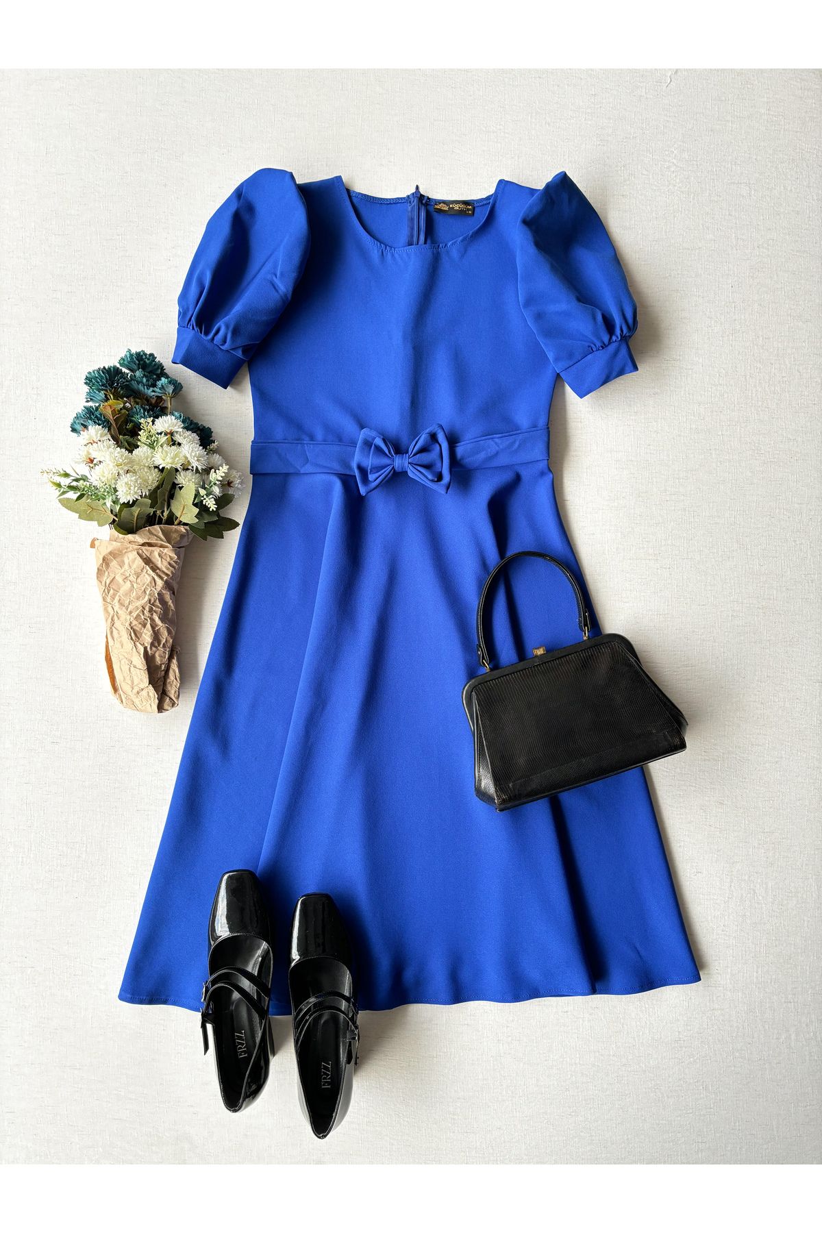 KÜÇÜĞÜM BUTİK-Saks Blue Watermelon Sleeve Crepe Midi Size Flared Mother-Daughter Combination (ΠΩΛΕΙΤΑΙ ΜΟΝΟ) 2
