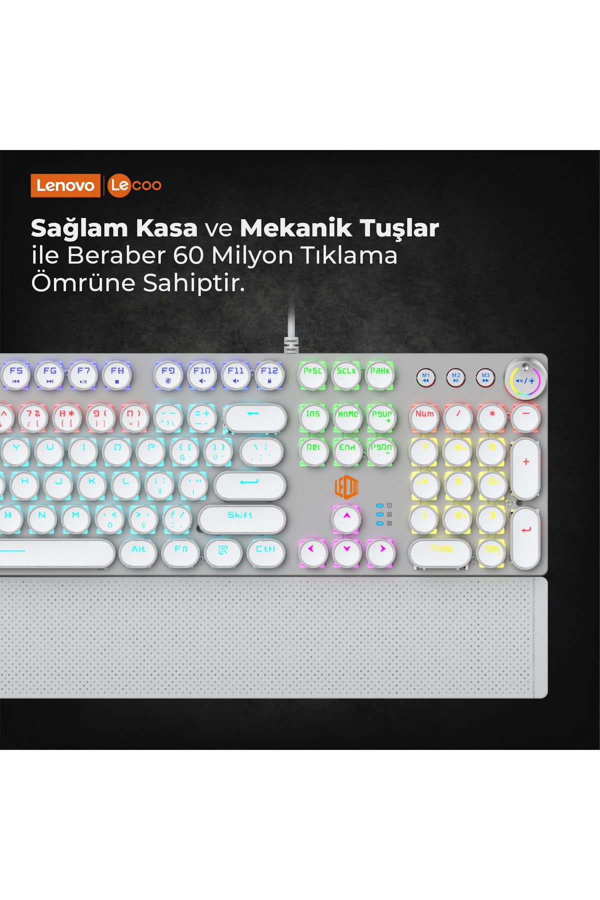 Lecoo Kg1102 Kablolu Blue Switch Makro Tuşlu Rgb Led Aydınlatmalı Mekanik Gaming Türkçe Q Metalik Klavye-4