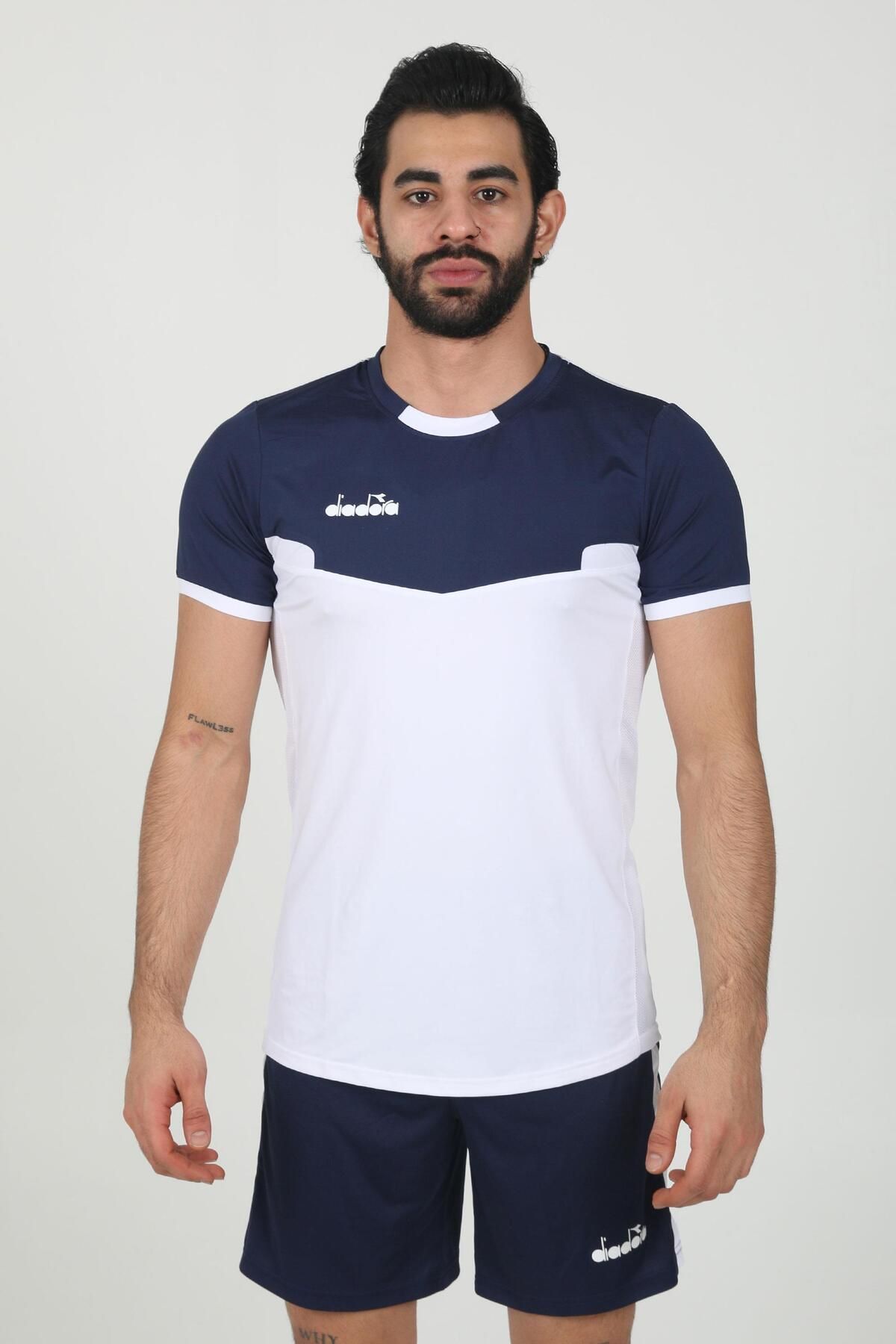 Diadora Alpha Erkek T-Shirt Şort Takım Beyaz Lacivert