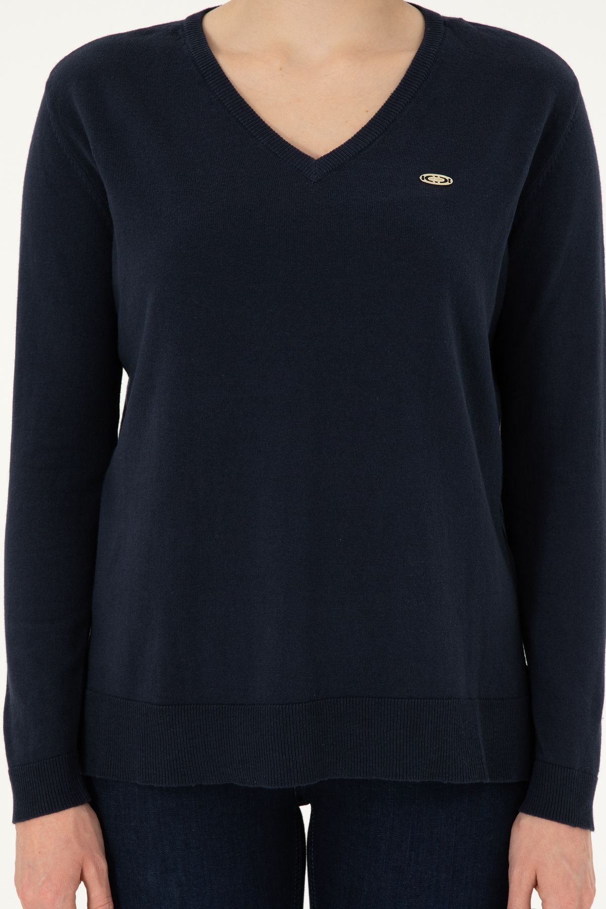 U.S. Polo Assn.-Women's Navy Blue V-Neck Basic Sweater 50288973 -Vr033 6