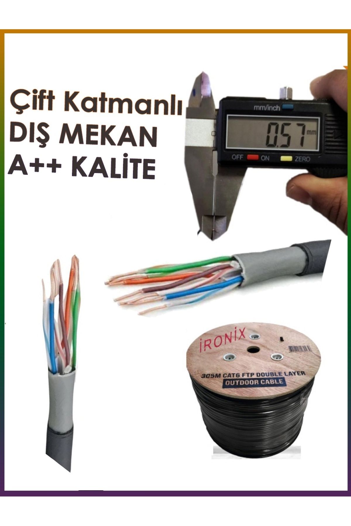 jetucuzal İronix Outdoor 305 Metre Cat6 Ftp Çift Katmanlı Dış Ortam Network Internet Kablosu