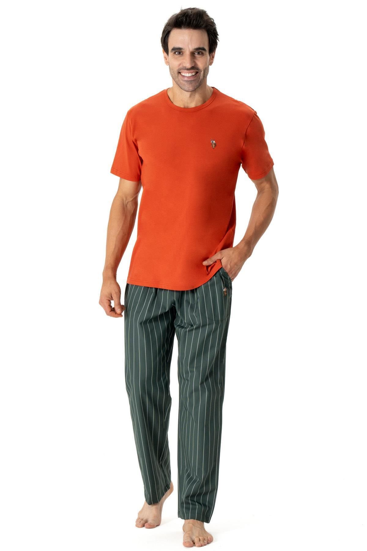 U.S. Polo Assn. U.S. Polo Assn. Erkek Pijama Takım, Alt Çizgili Üst Düz Renk