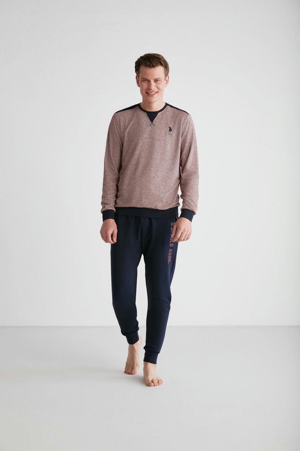 U.S. Polo Assn. - Erkek Bordo Yuvarlak Yaka Pijama Takımı 18720