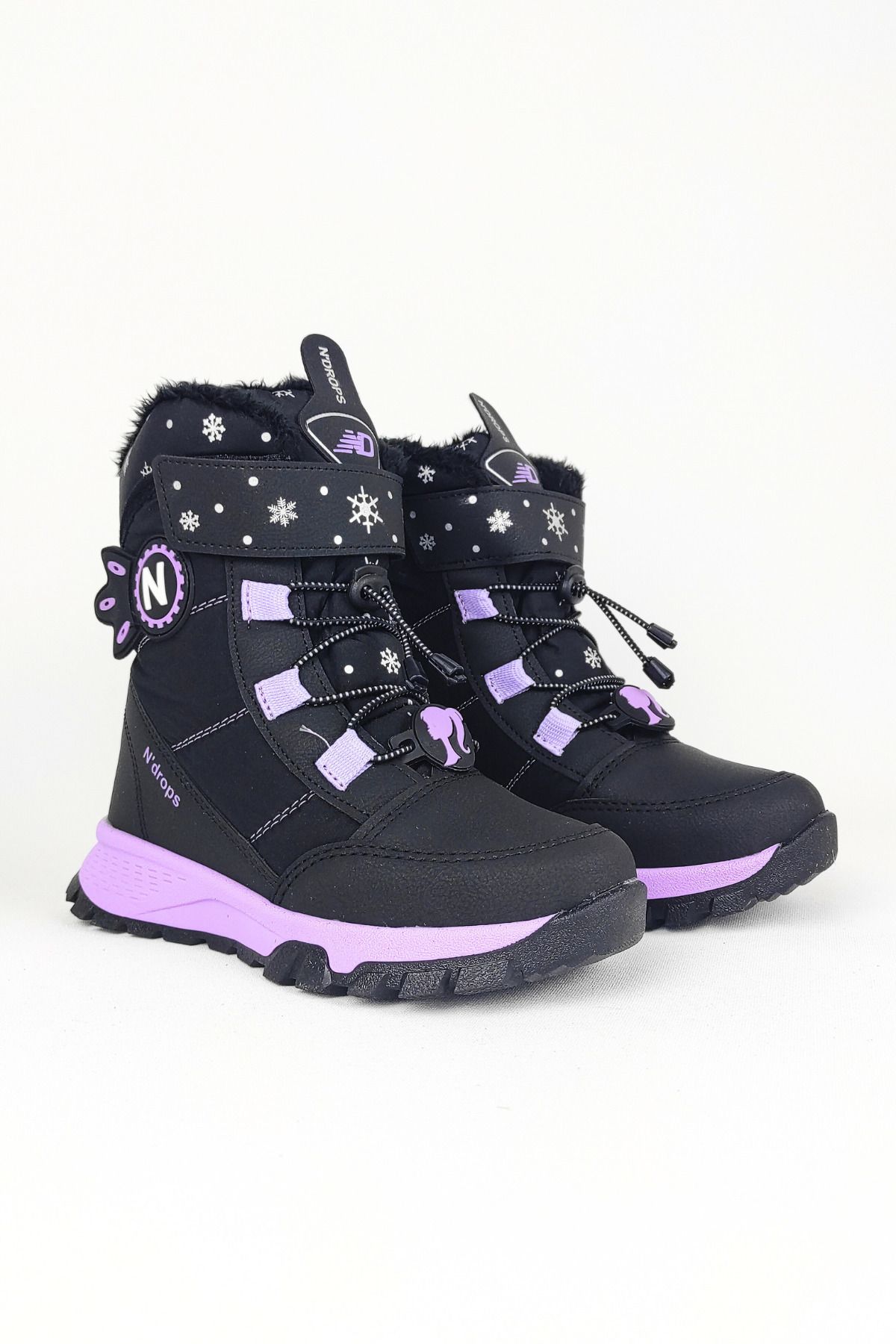 Zerenyus-Winters Thermal Wool Girl's Velcro Black Purple Snow Boots 2