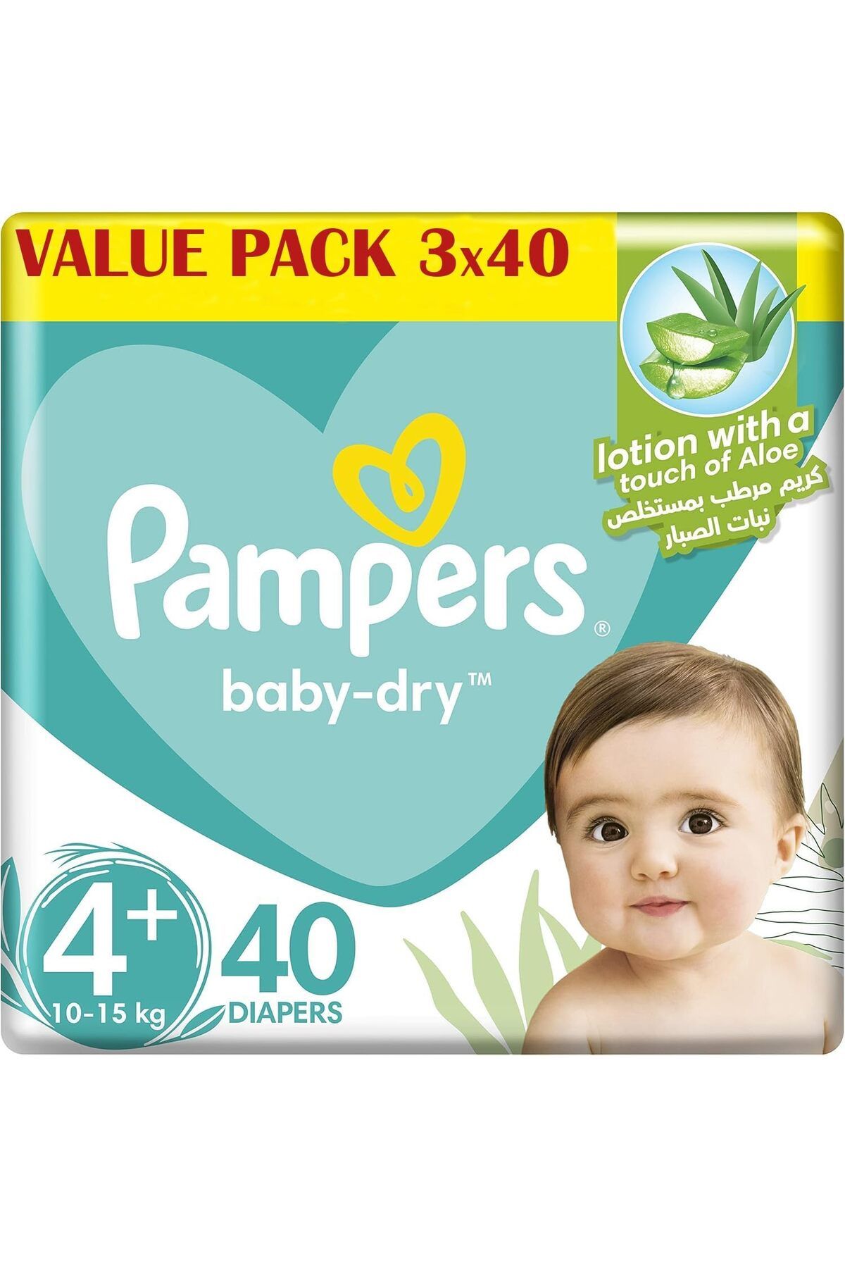 Pampers-Baby-Dry Diapers, Size 4+, Large +, 9-16 kg, Value Pack, 40x3 Count 1