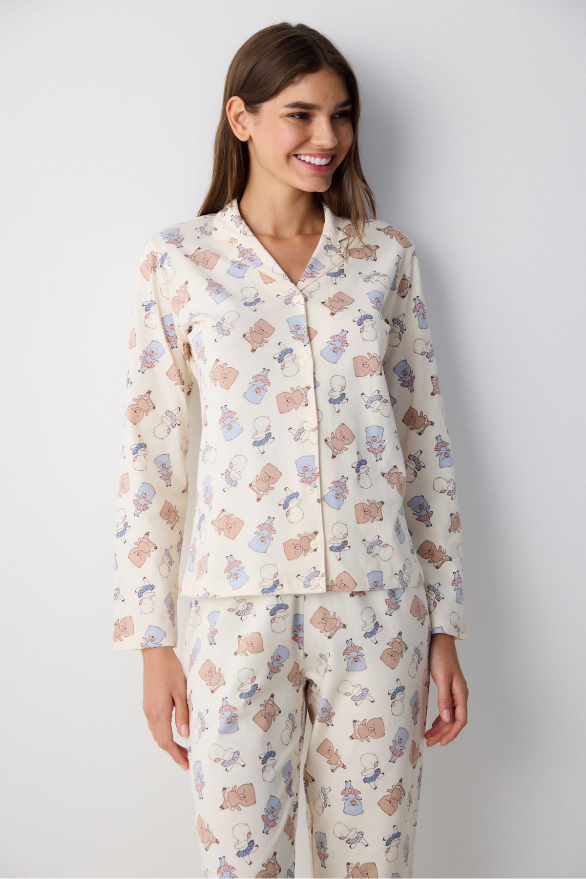 Penti-Bearlerina Ecru Shirt Pants Pajama Set 2