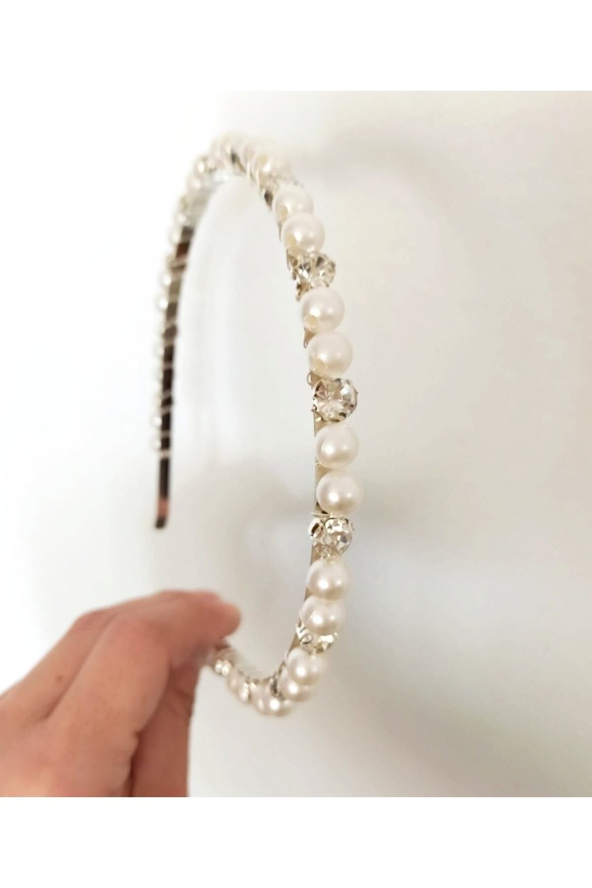 Hayalperest boncuk-Women's Headband with Crystal Stones and Silver Pearls - for Bridal Engagement 1