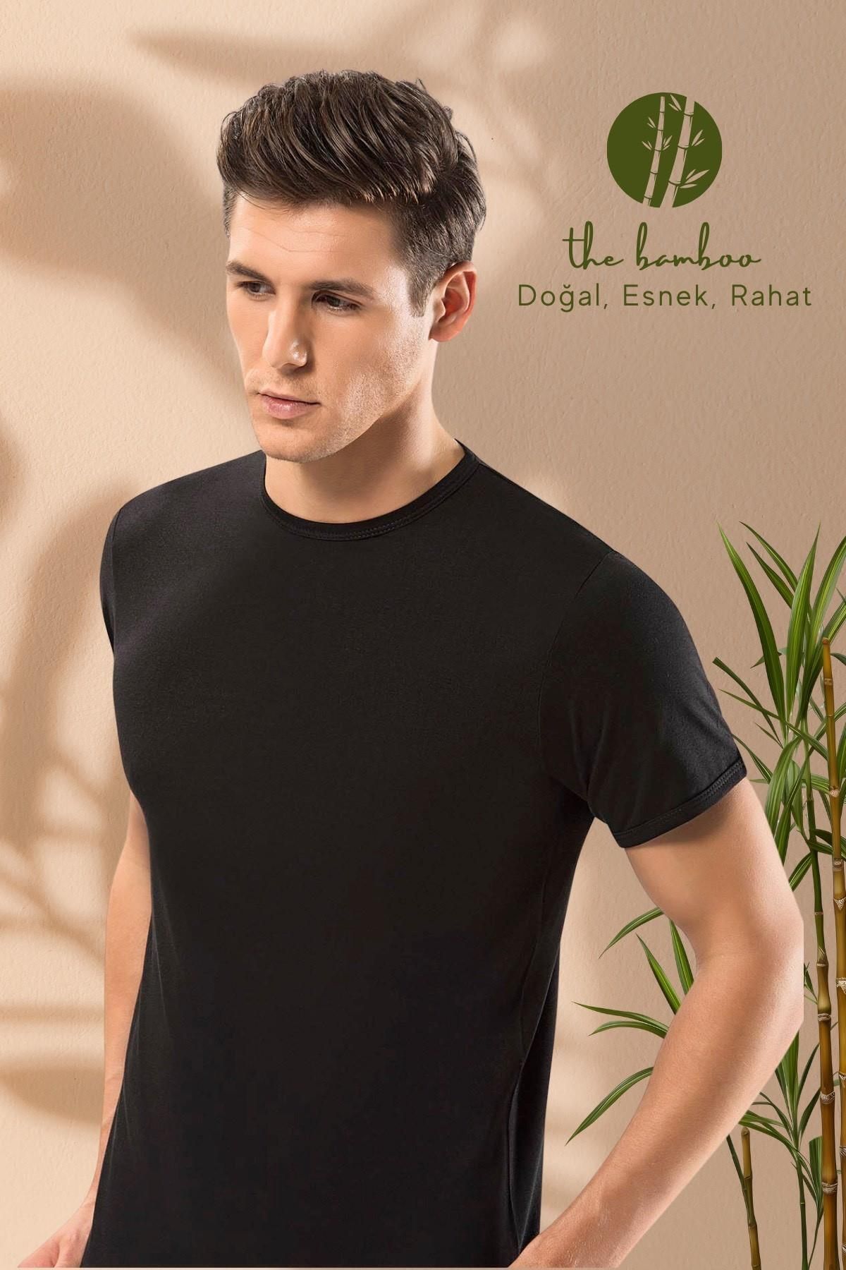 ERDEM İÇ GİYİM-Weweus Men's Black Super Thin Natural Bamboo T-Shirt 1130 2