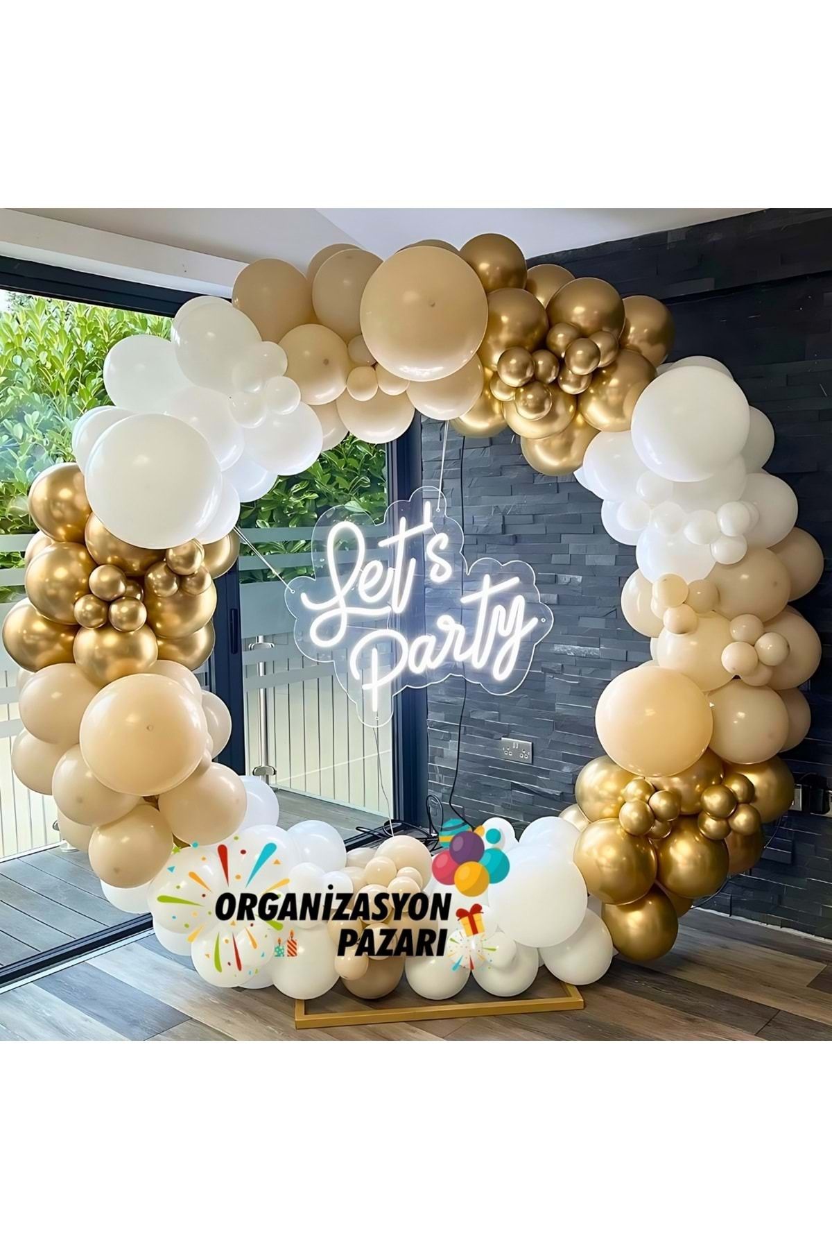 Organizasyon Pazarı Balon Seti Krom Gold-deniz Kumu-beyaz 60 Lı Balon Zinciri Seti