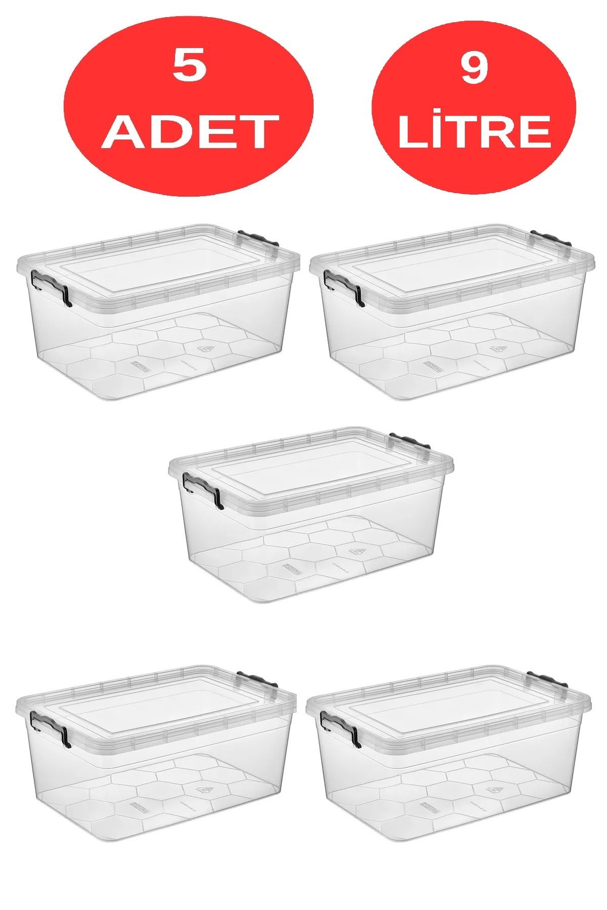 DEEMBRO-5 Pcs Plastic Storage Bins with 9 Liters Capacity - Clear Lock and Pulses 2